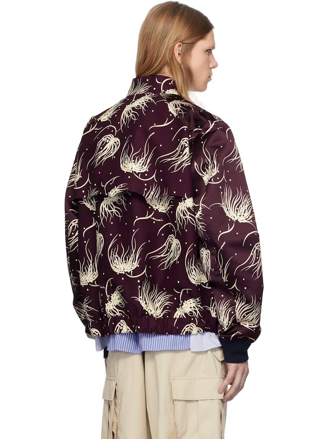 Burgundy Dot Flower Print Bomber Jacket - 3