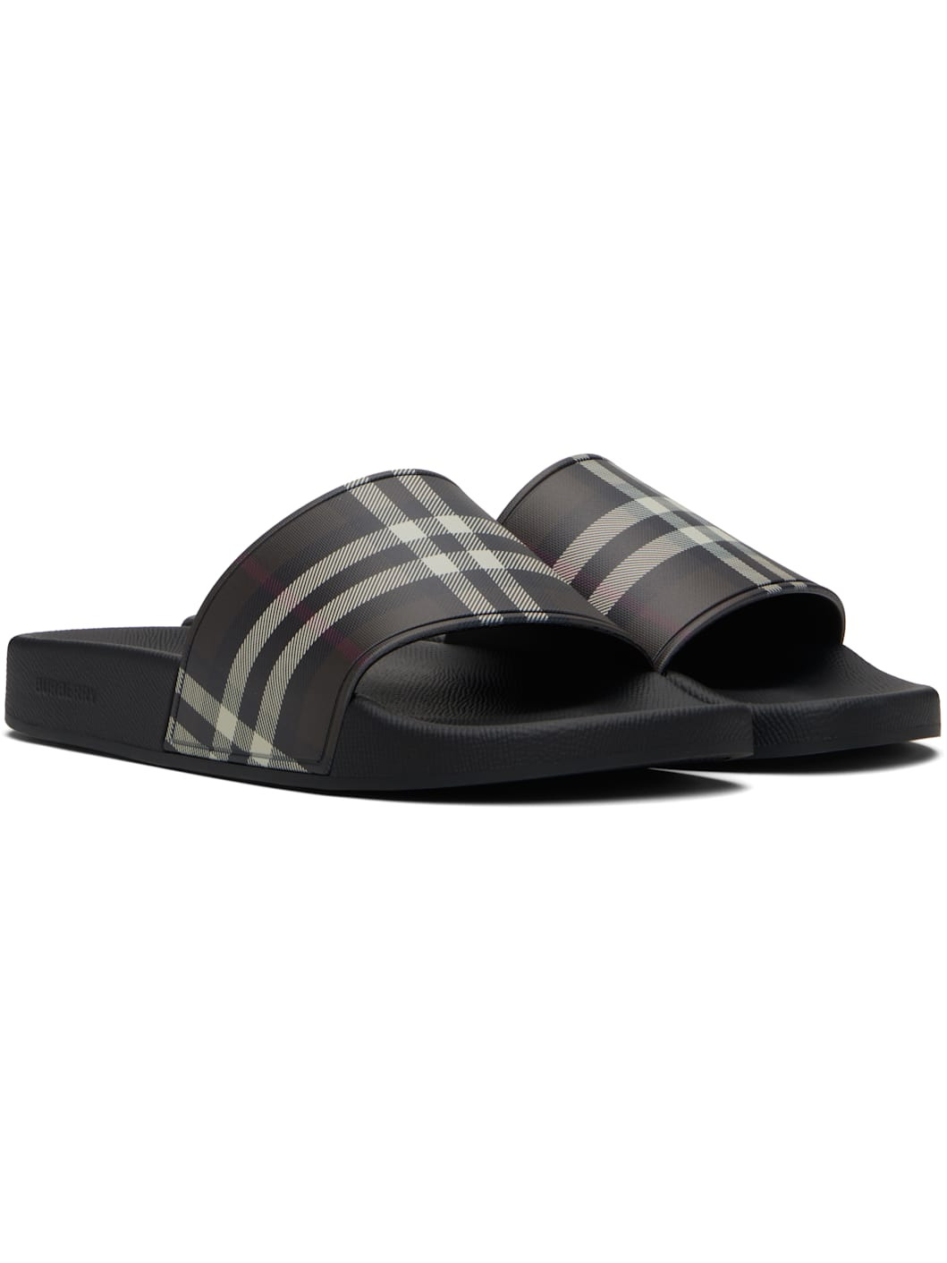 Brown & Black Check Pool Slides - 4