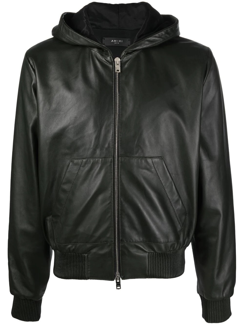 embossed-logo hooded leather jacket - 1