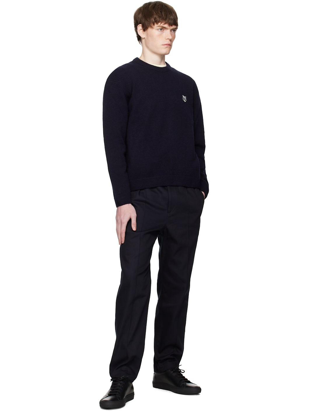 Navy Fox Head Lambswool Comfort Sweater - 4