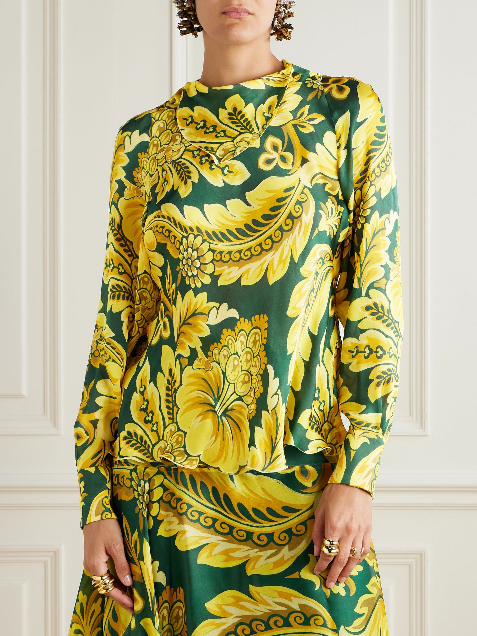 Printed silk blouse Yellow - 3