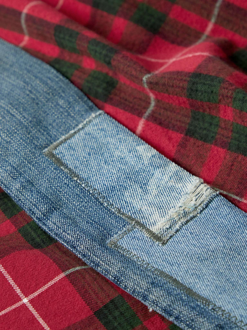 Shawl-Collar Denim-Trimmed Checked 코튼 플란넬 카디건 4