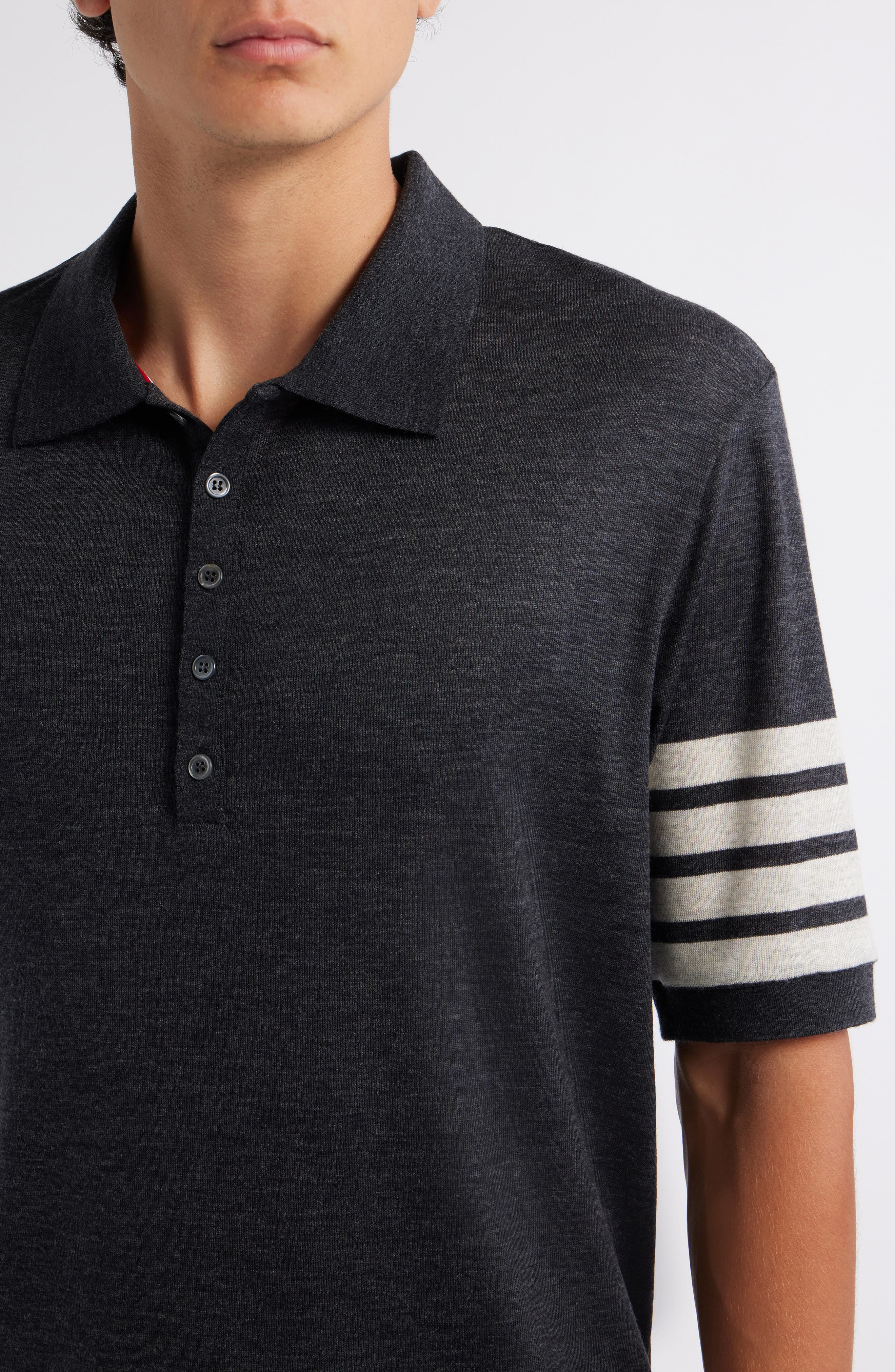 Thom Browne 4-Bar Virgin Wool Jersey Polo in Charcoal at Nordstrom - 4