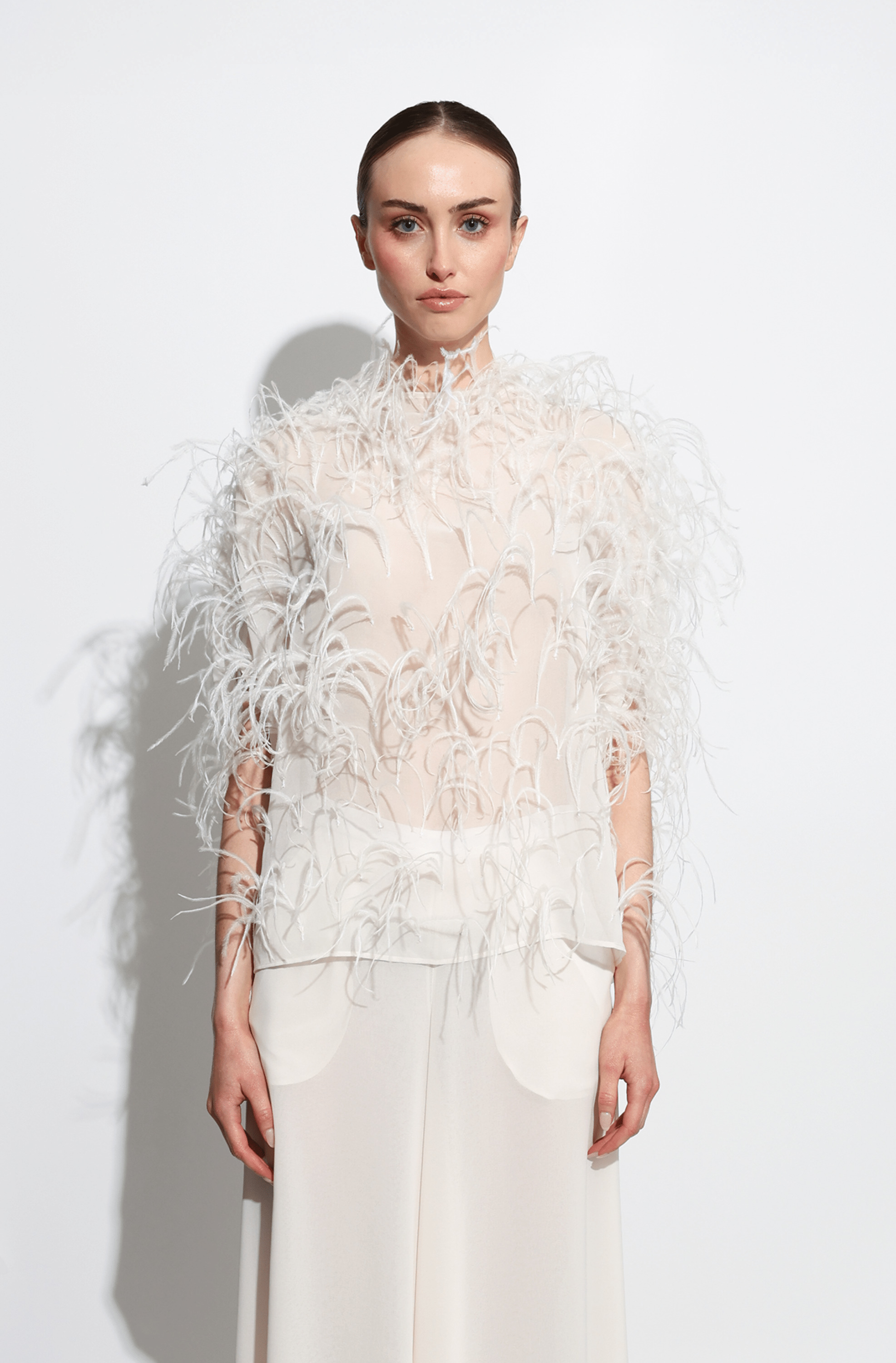 Lightweight Georgette Cape Tee With Feathers - 2