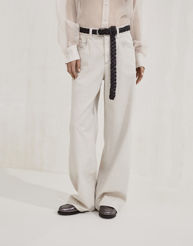 Stretch Dyed denim 느슨한 배럴 바지 와 monili 1