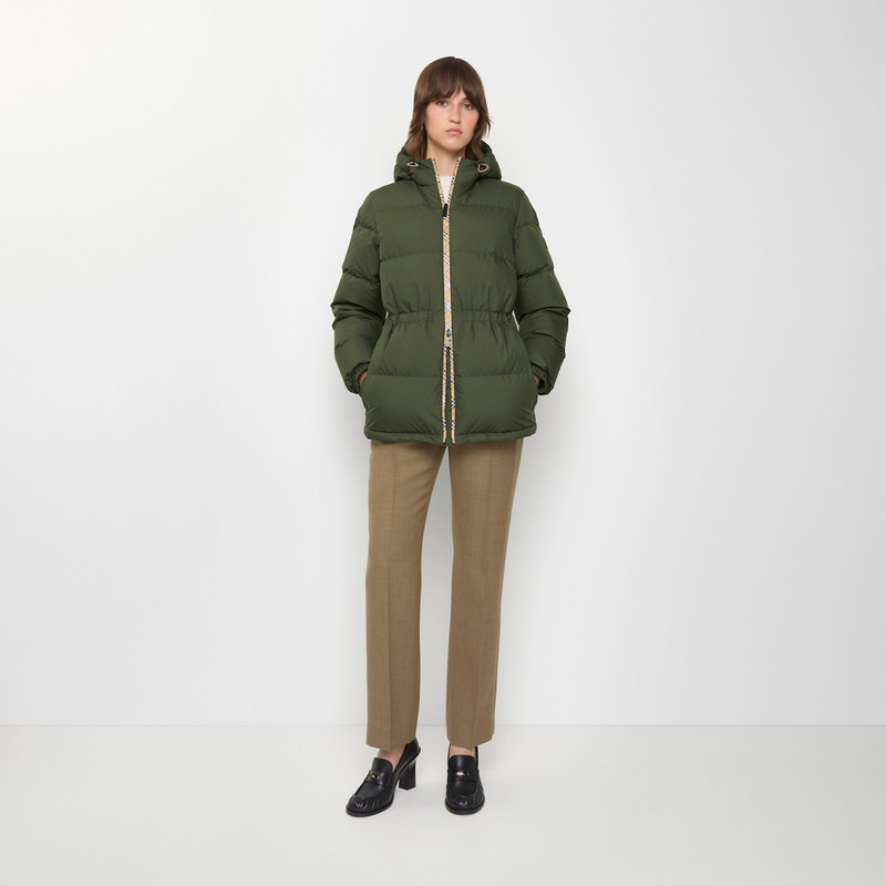 Check Trim Nylon Hooded Puffer Jacket 2