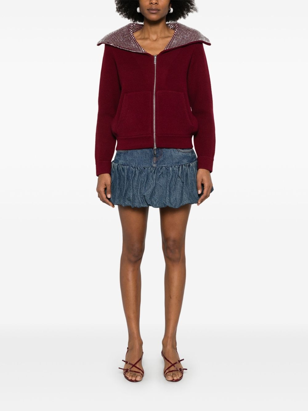 Diamante-collar cardigan - 2