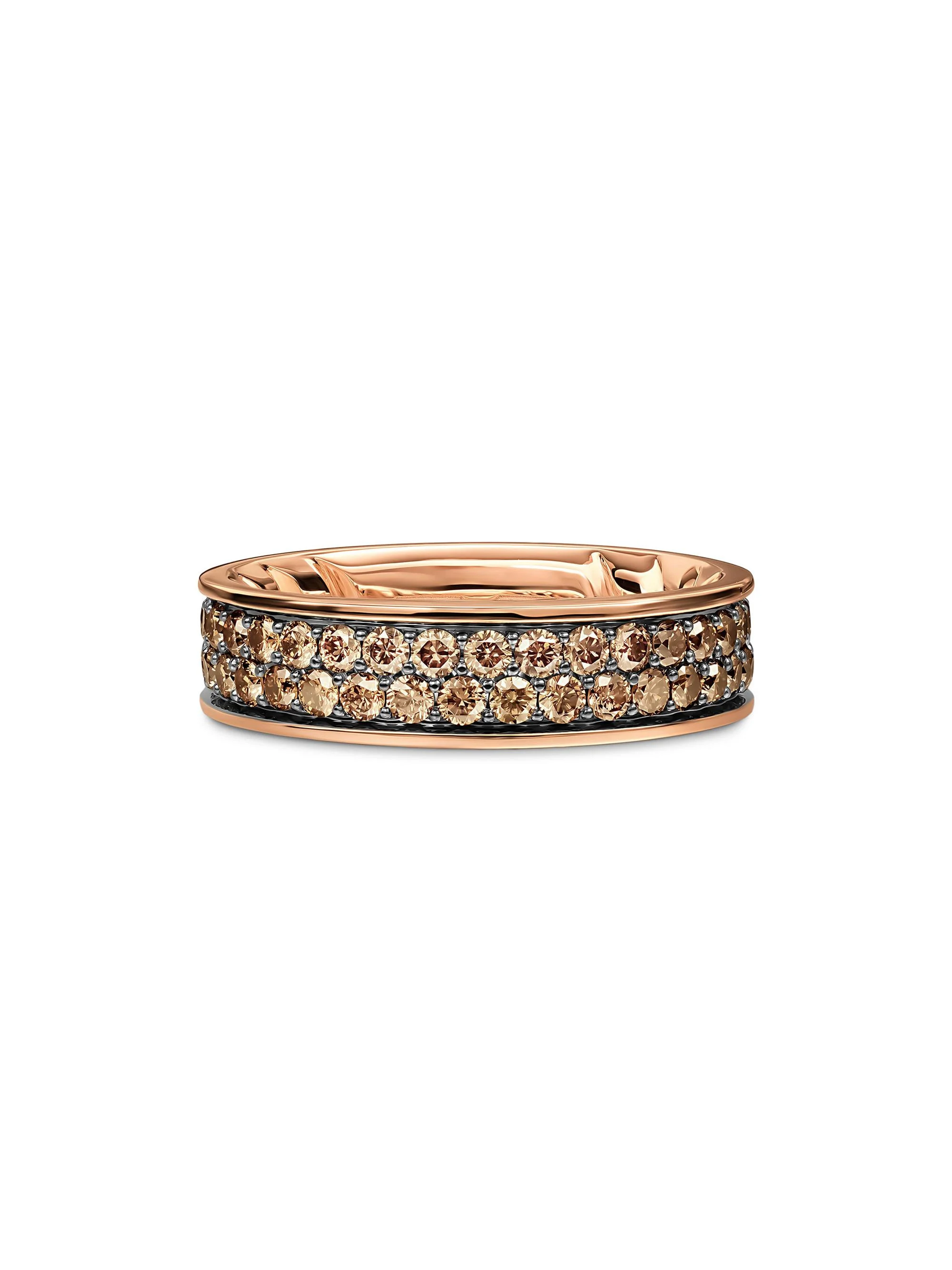Men's Streamline Band Ring in 18K Rose Gold - Cognac Diamond - 1