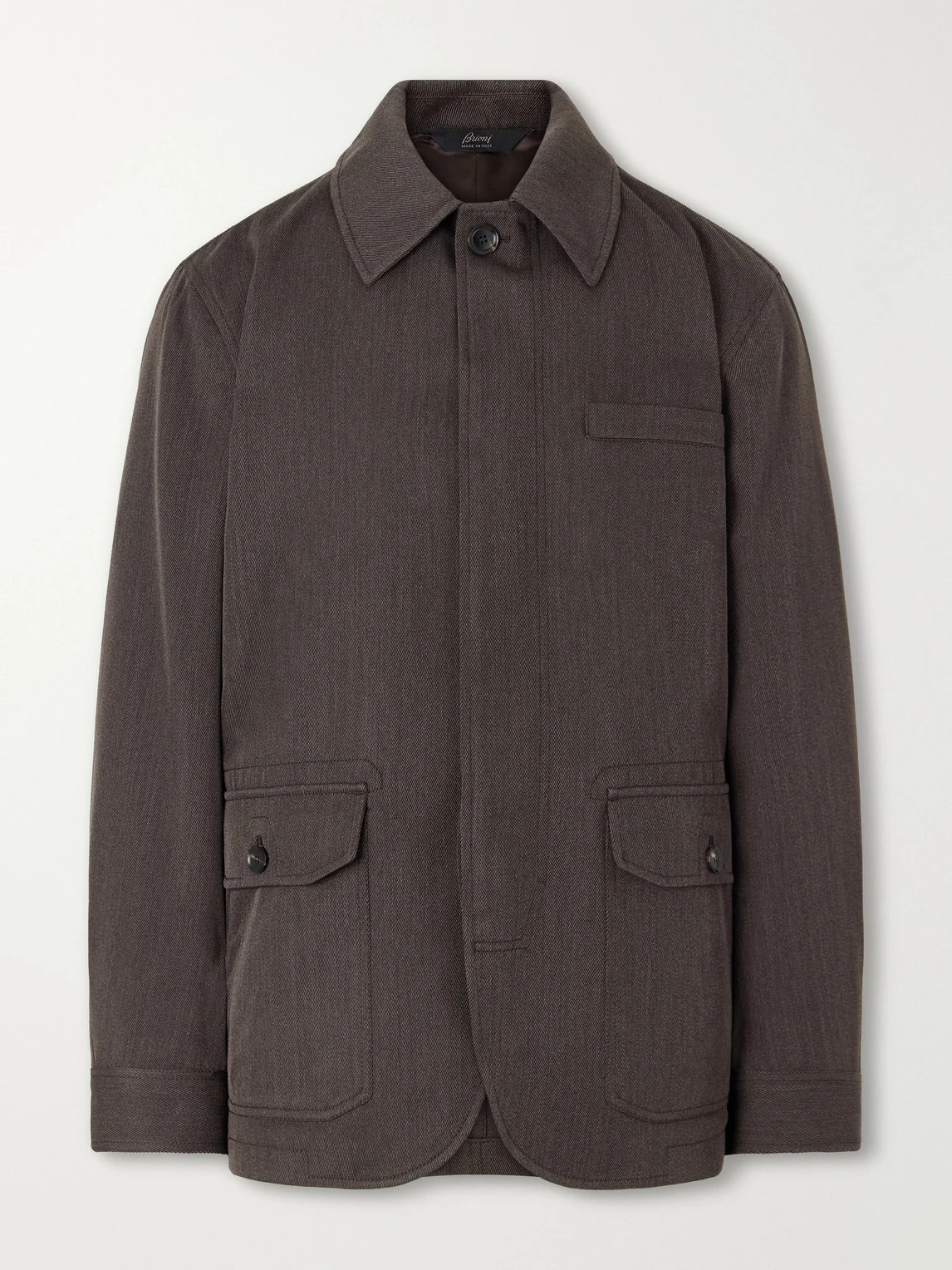 Leather-Trimmed Wool-Twill Jacket - 1
