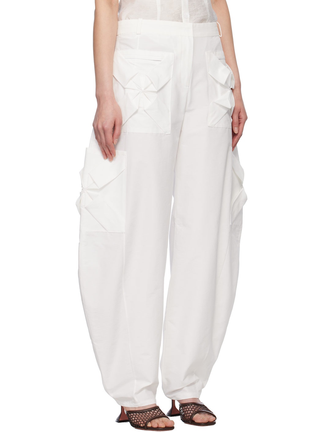 White Smocked Cargo Pants - 2