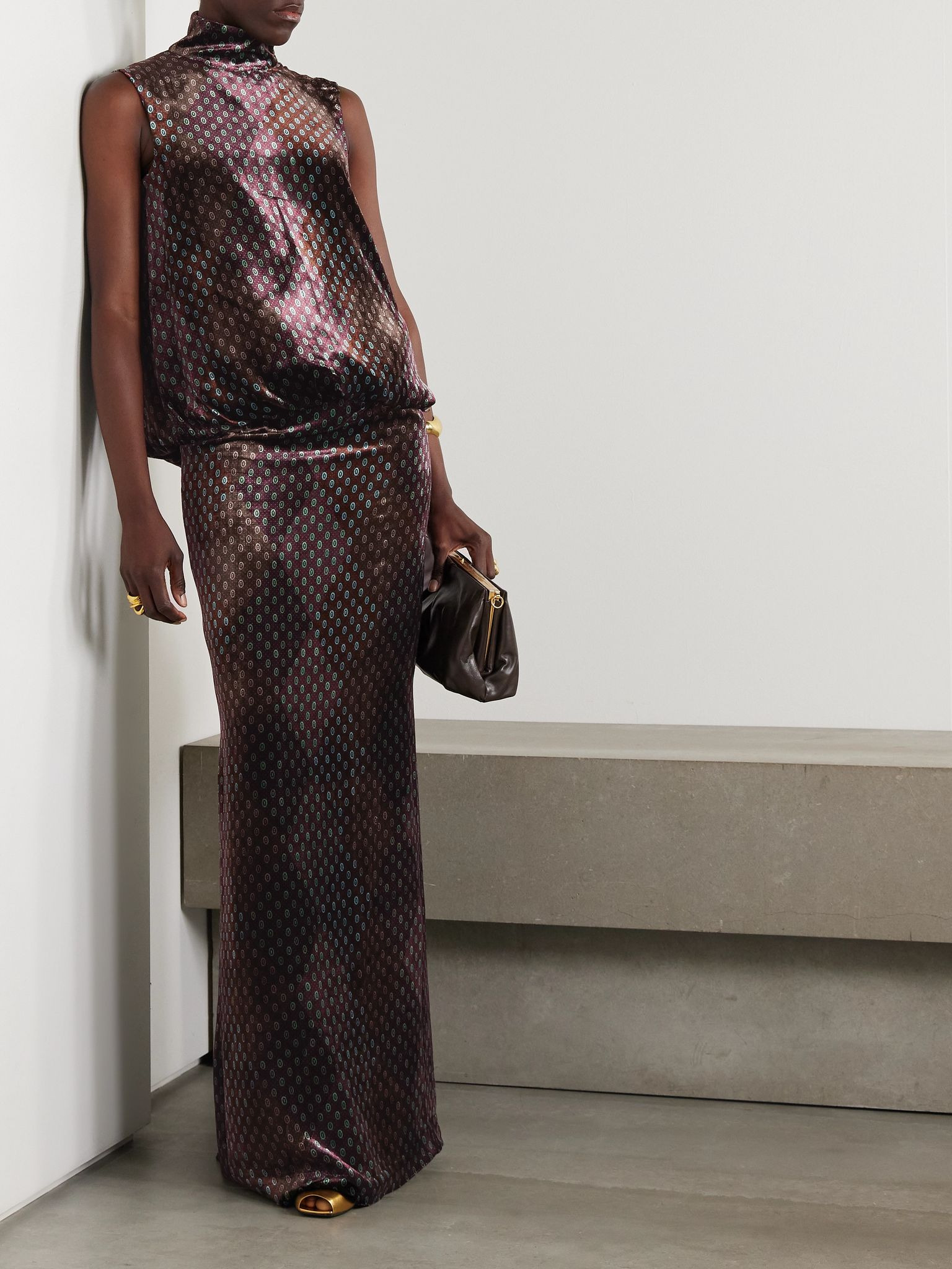 Draped printed velvet maxi dress Multi - 2