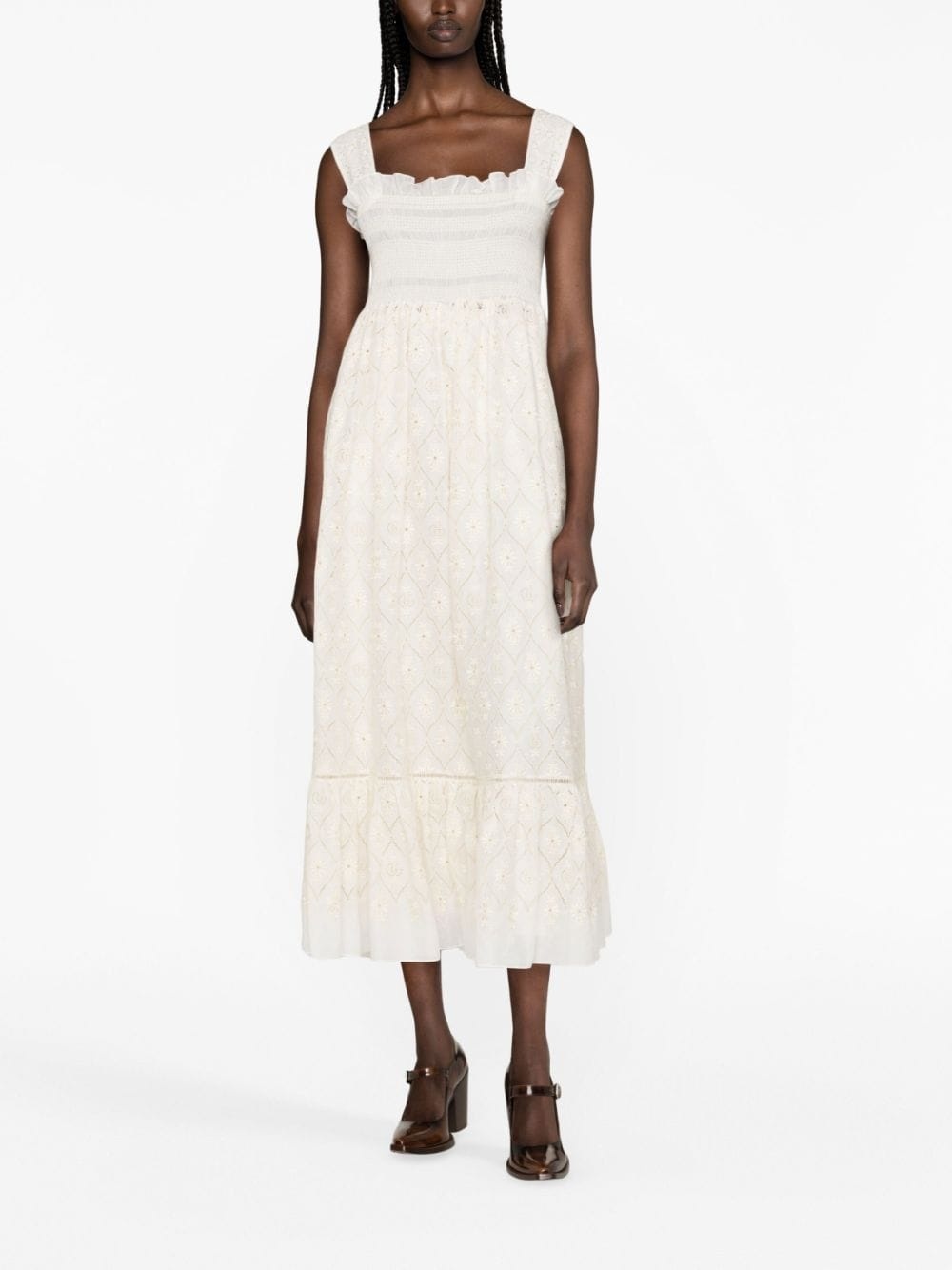 broderie anglaise cotton midi dress - 2