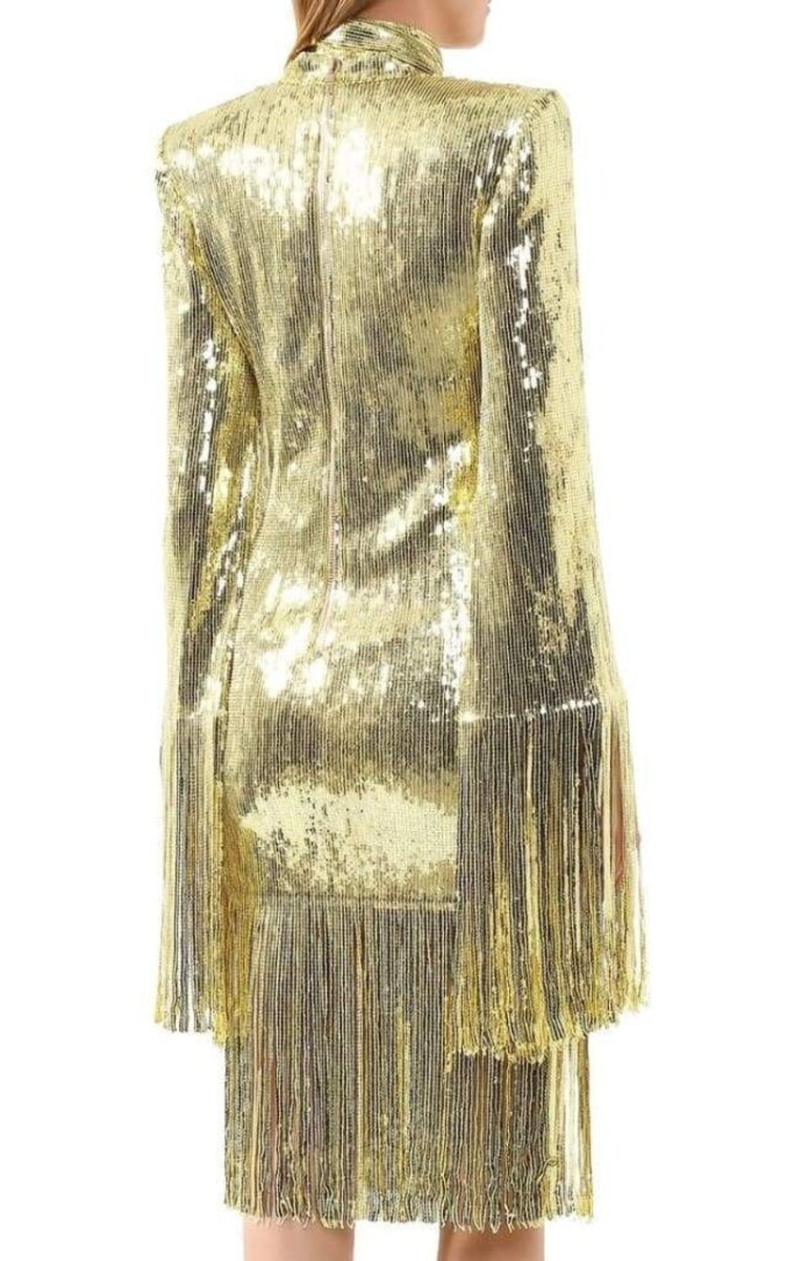 Fringed Gold Sequined Midi Dress - 4