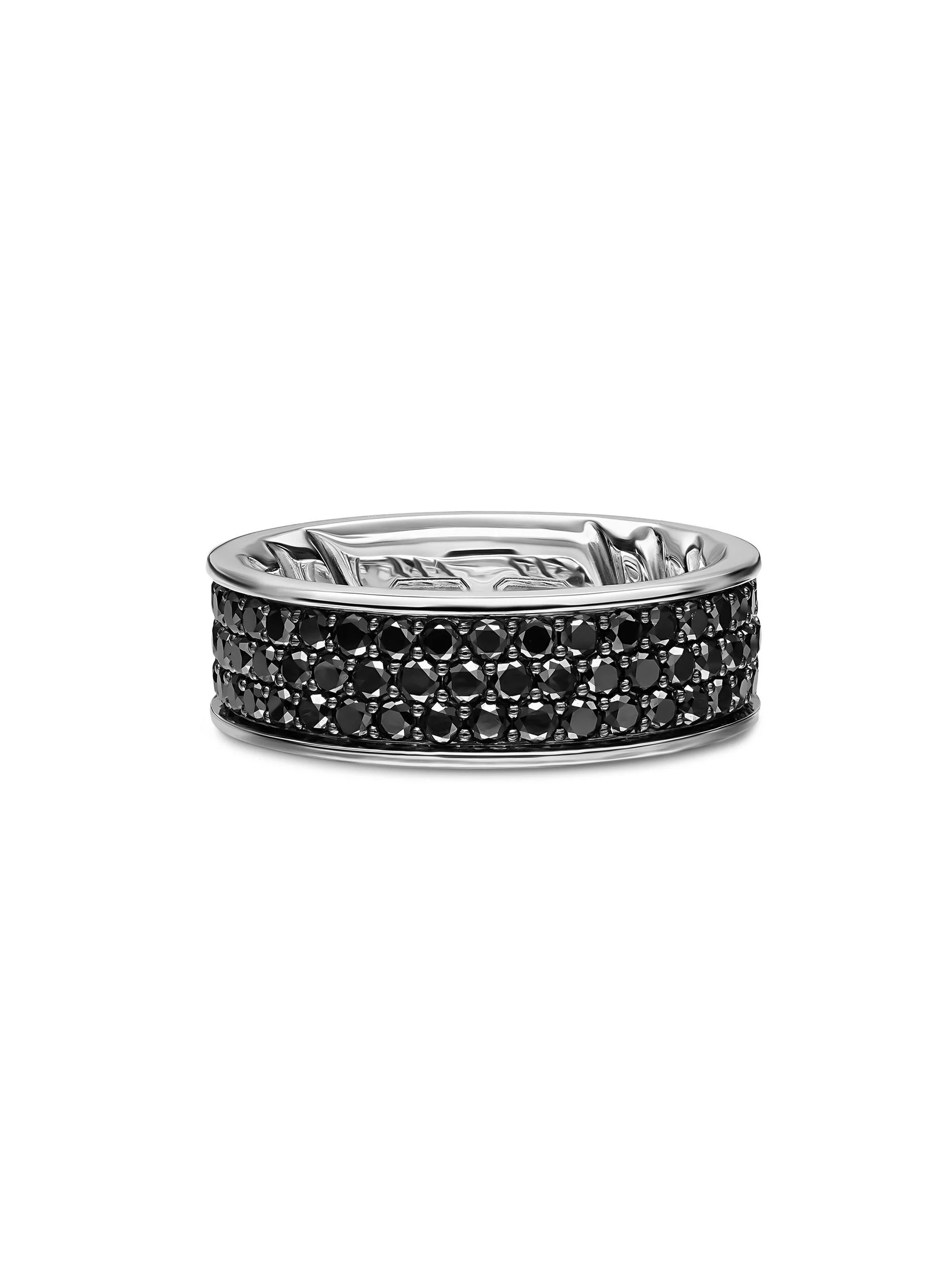 Men's Streamline Band Ring in Sterling Silver - Black Diamond - 1