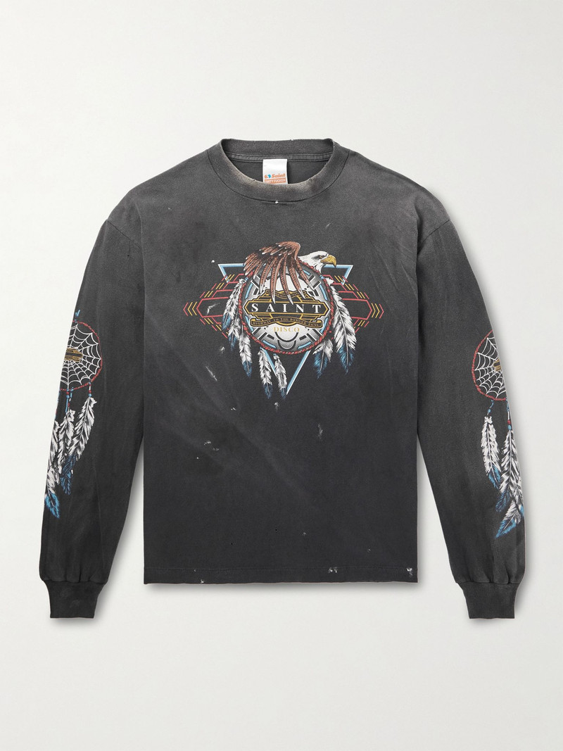 + TEFLON DISCO Distressed Printed Cotton-Jersey T-Shirt Black 1