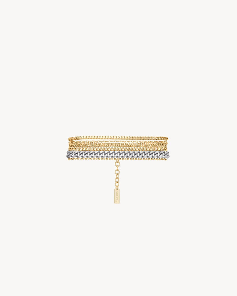 SAINT LAURENT MULTI-CHAIN BRACELET IN 18K YELLOW GOLD AND 18K GREY GOLD outlook