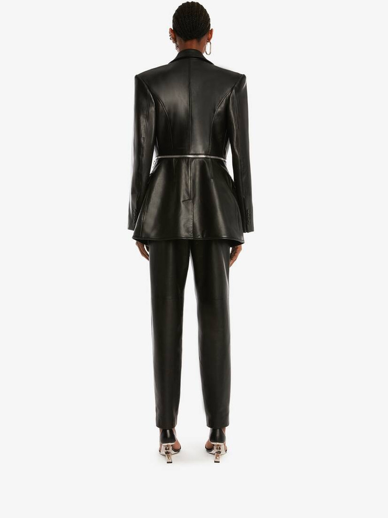 Leather Pleated Trouser in Black 4