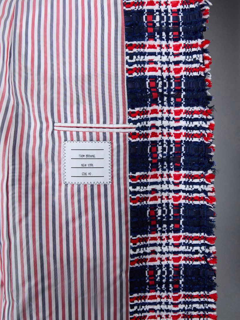 Prince of Wales Check Frayed Chenille Tweed Elongated Bal Collar Coat 6