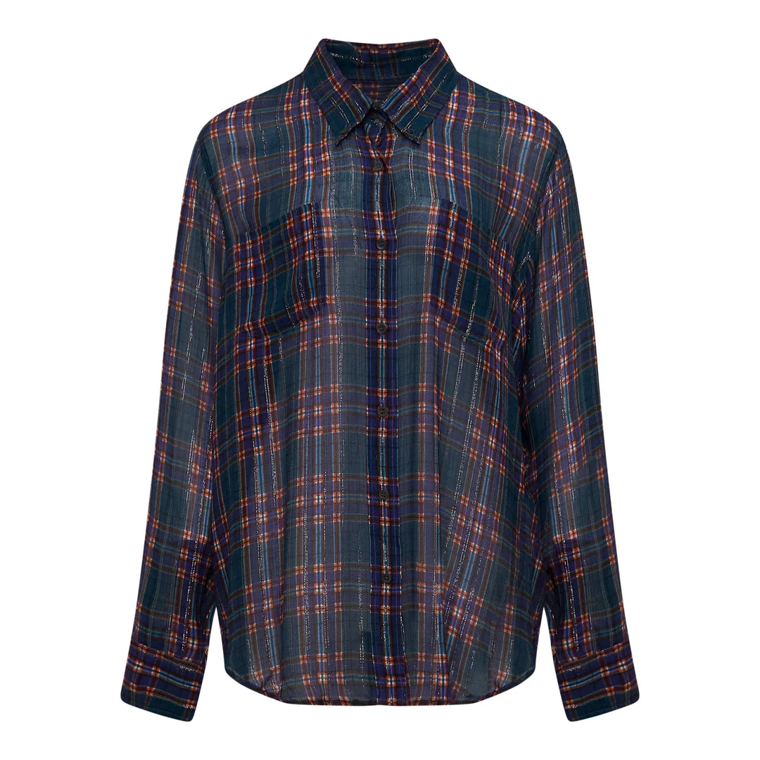 Loose Fit Plaid Button Shirt - 1