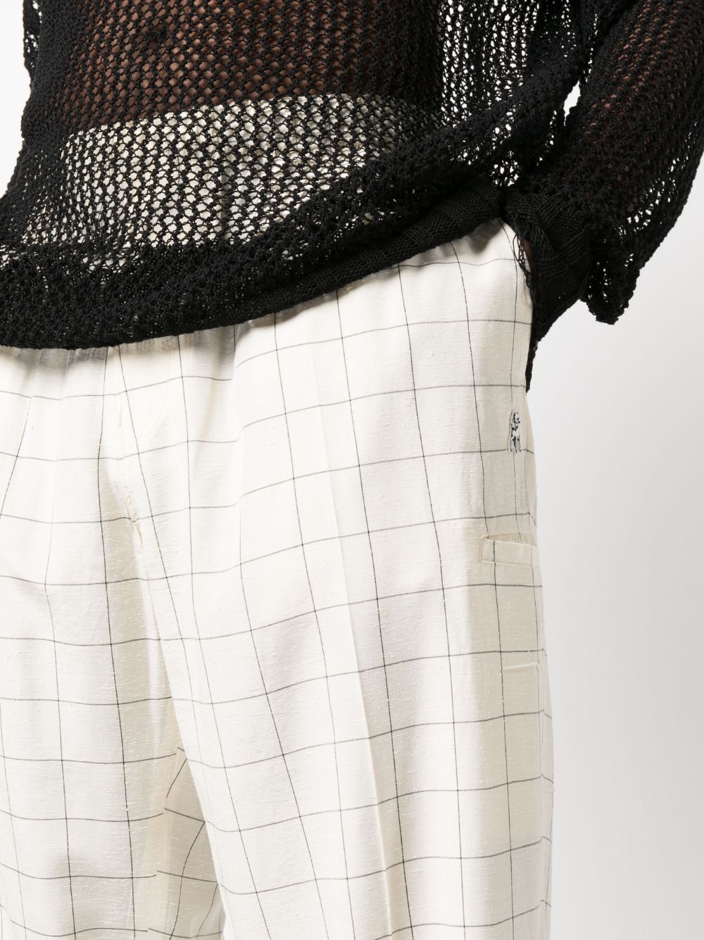 windowpane-print wide-leg trousers - 5