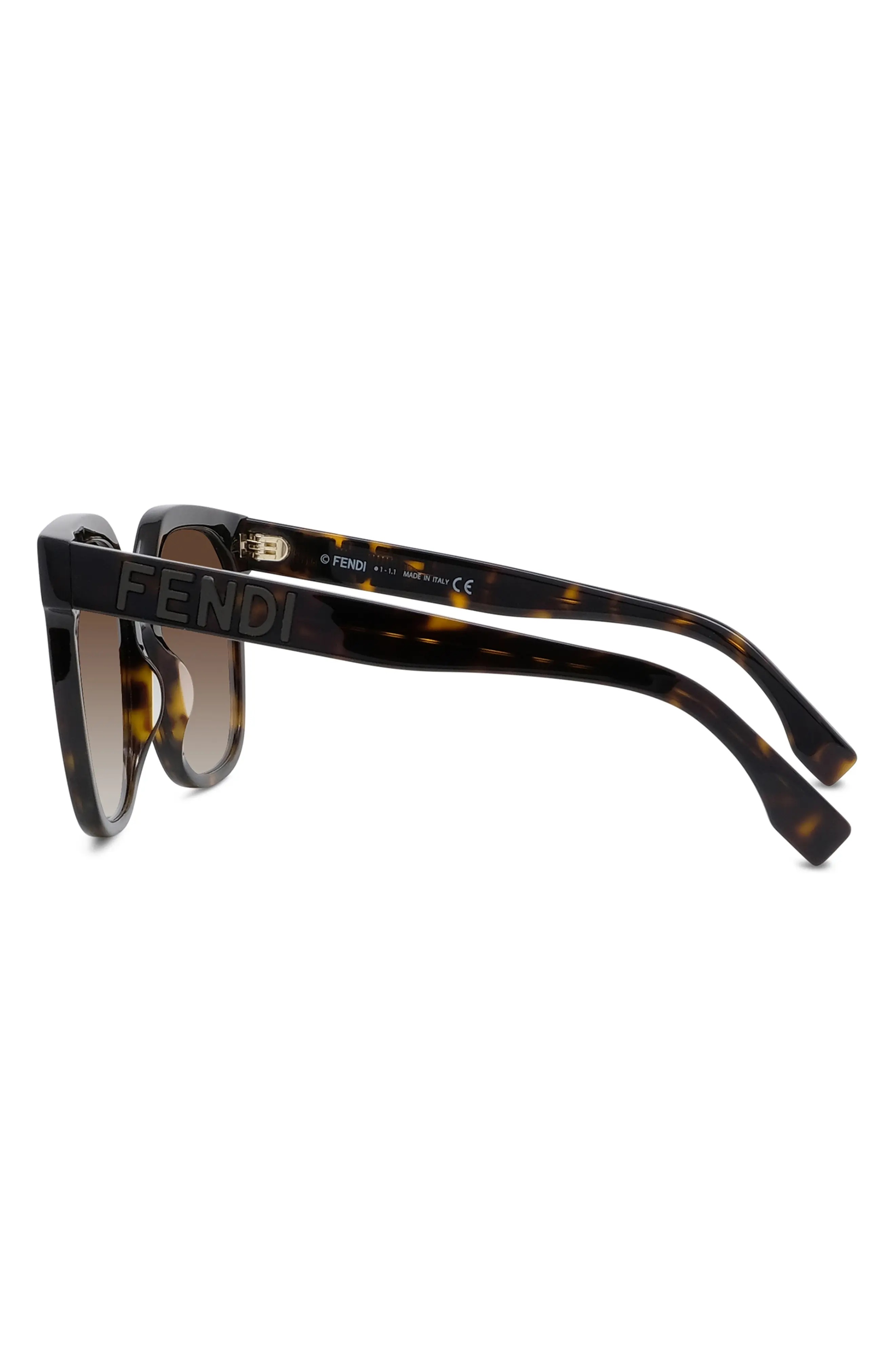 'Fendi Lettering 55mm Gradient Geometric Sunglasses in Dark Havana /Gradient Brown - 7