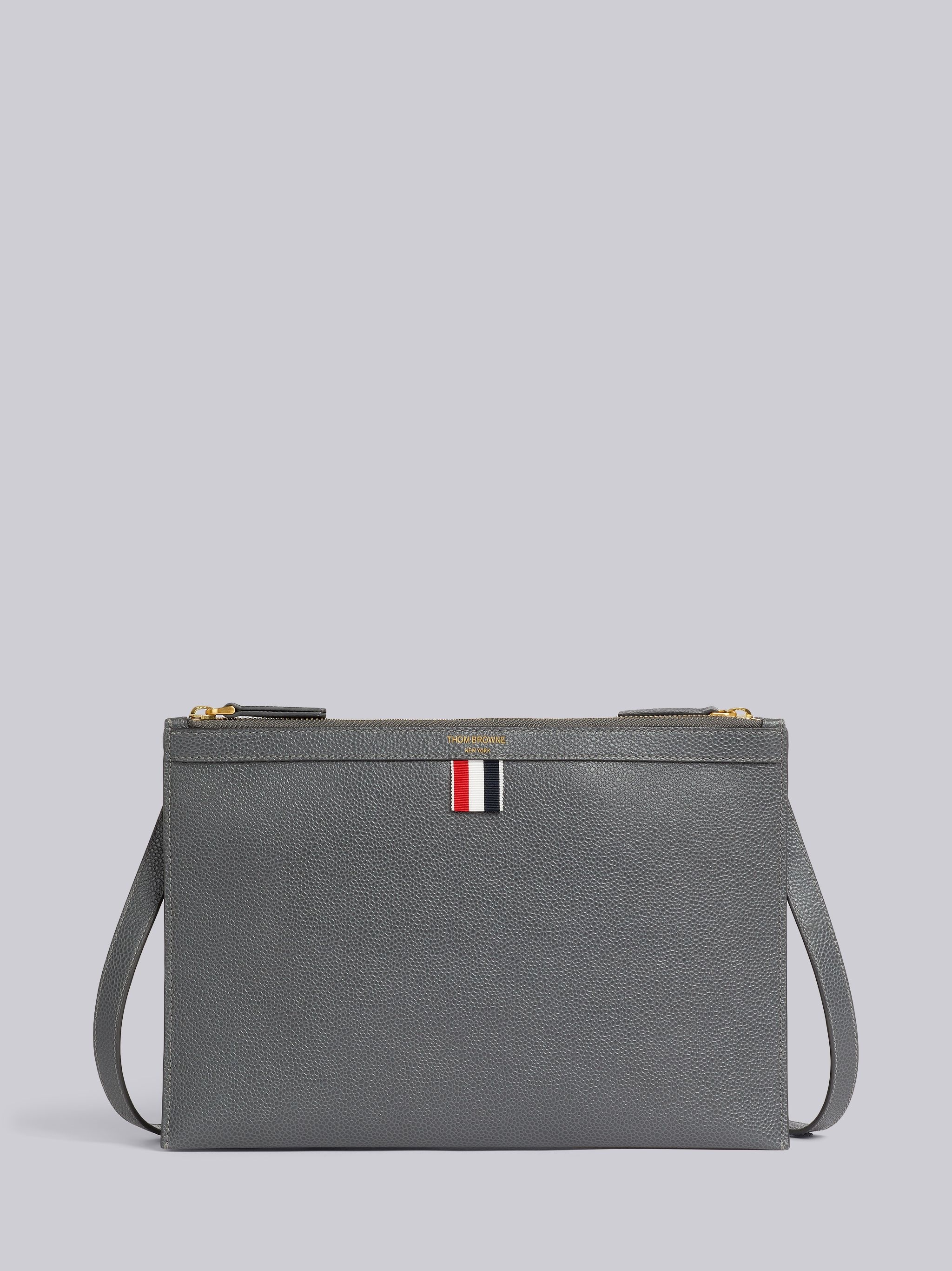 Thom Browne Dark Grey Pebble Grain Leather Double Zip