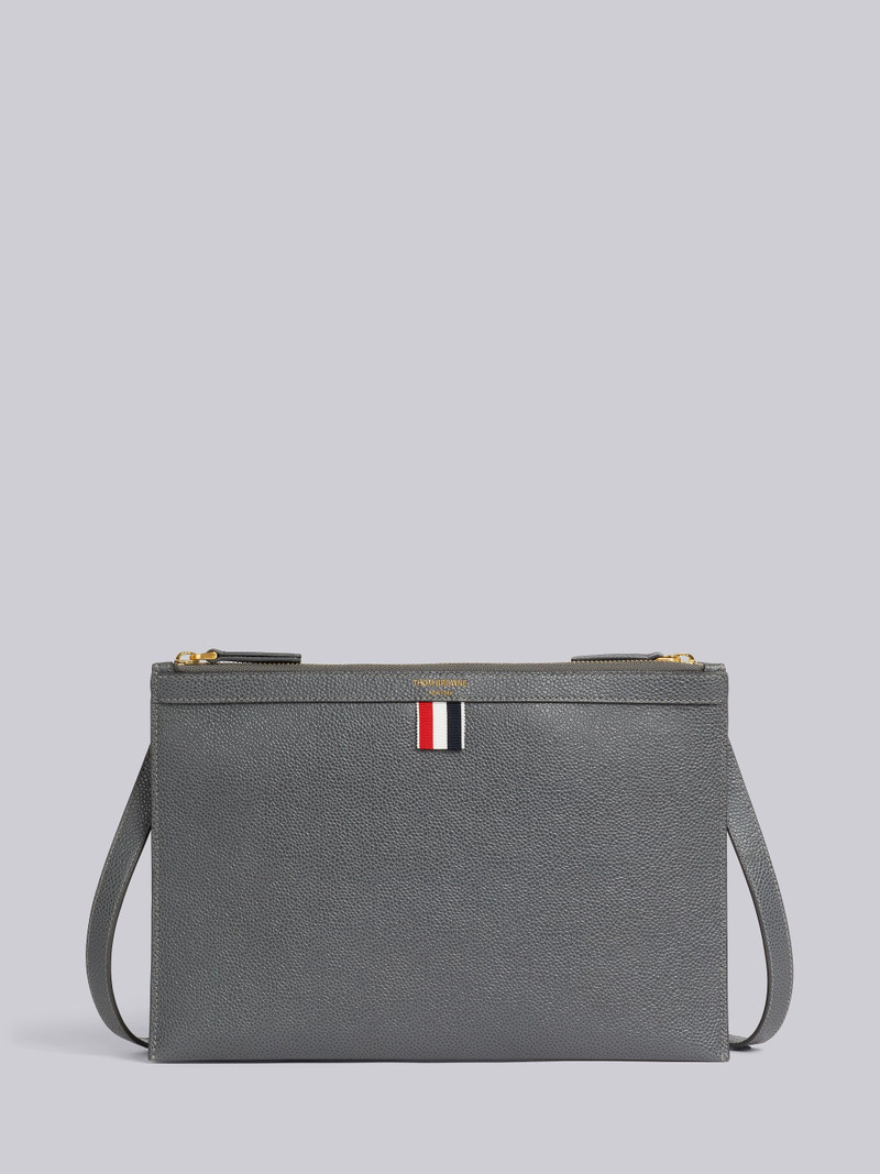 Dark Grey Pebble Grain Leather Double Zip Crossbody Document Holder 1