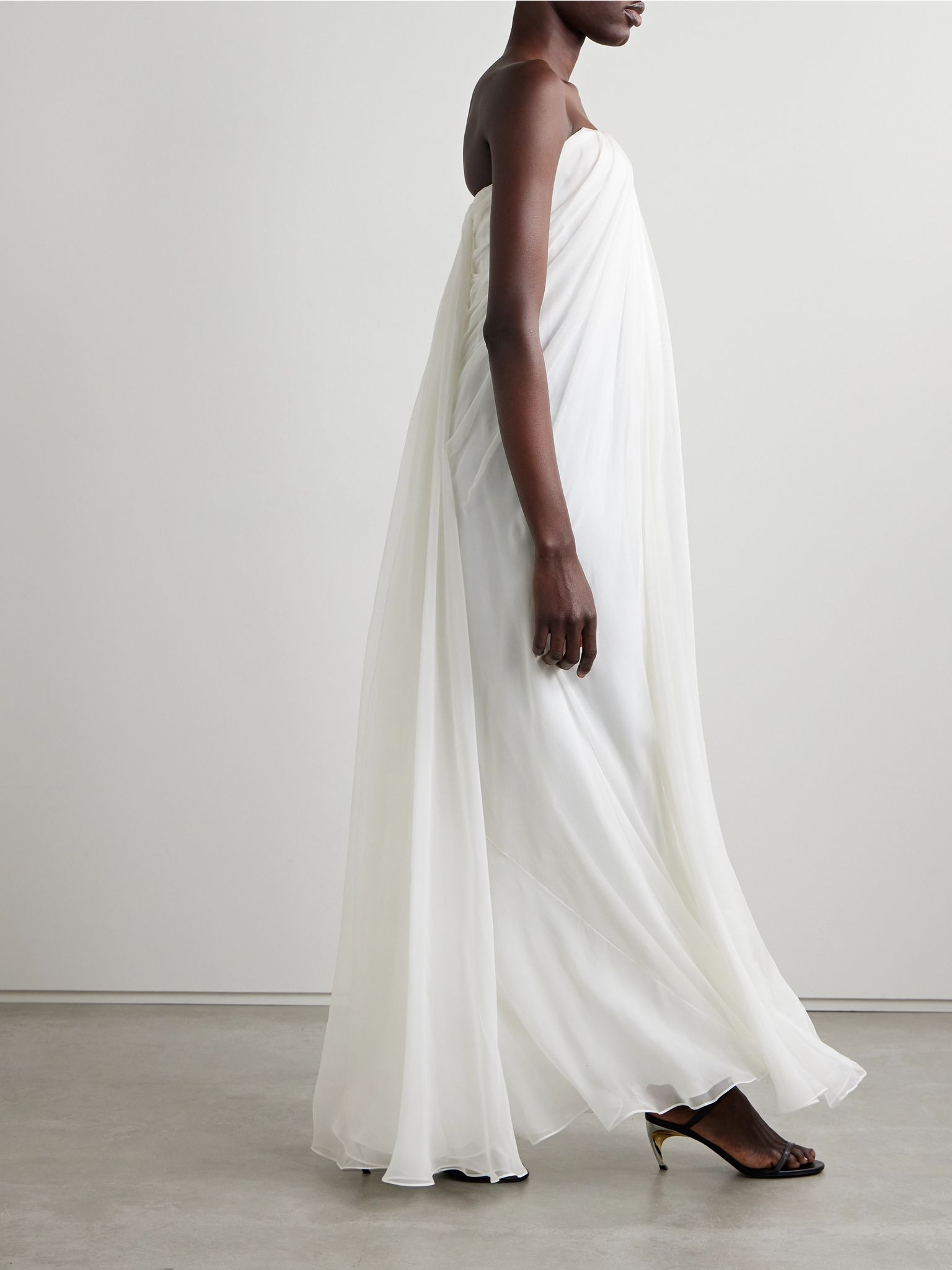 Strapless draped silk-chiffon bustier gown White - 2