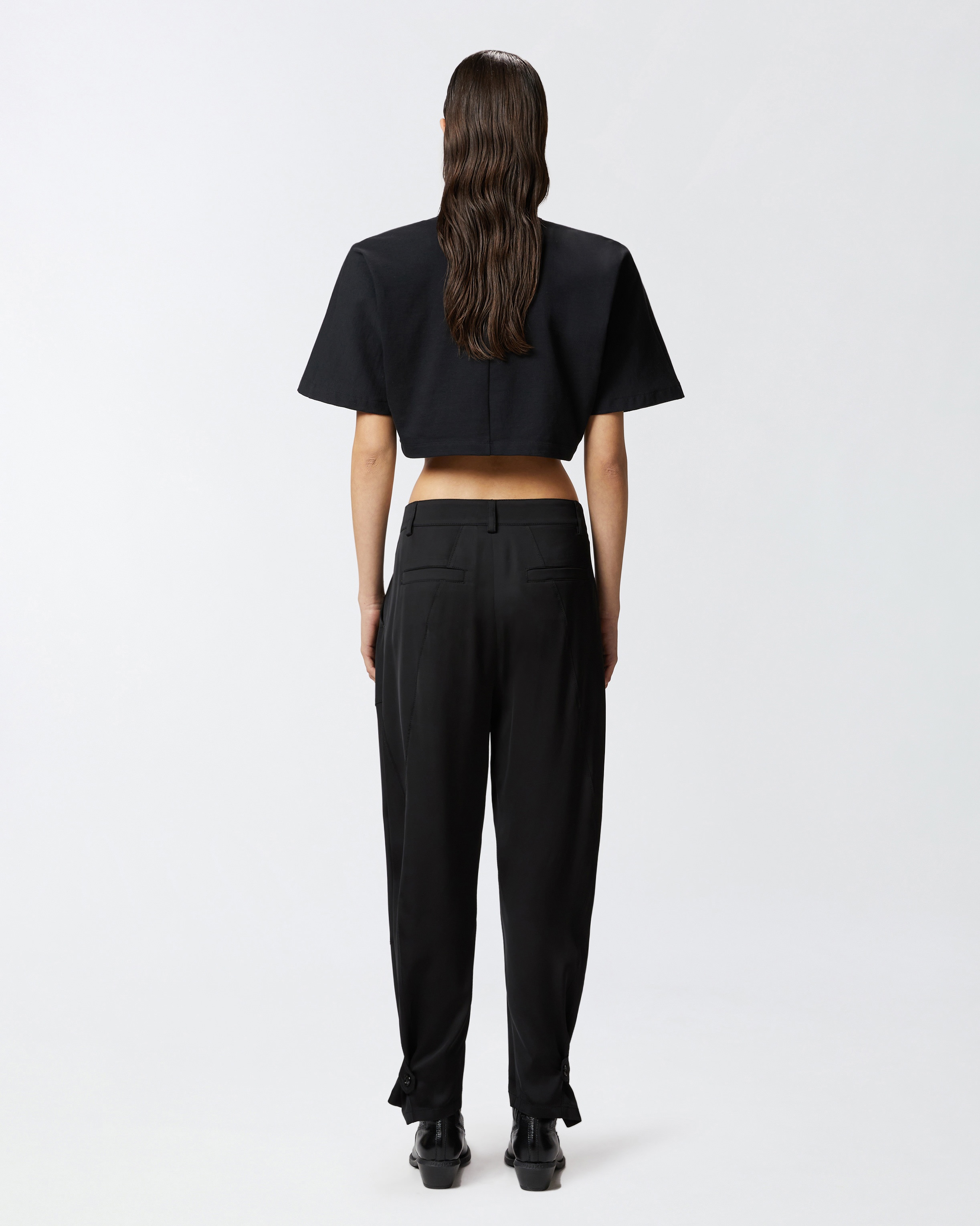 P-PANTS TROUSERS IN MATTE SATIN WITH BUTTON AT THE HEM - 4