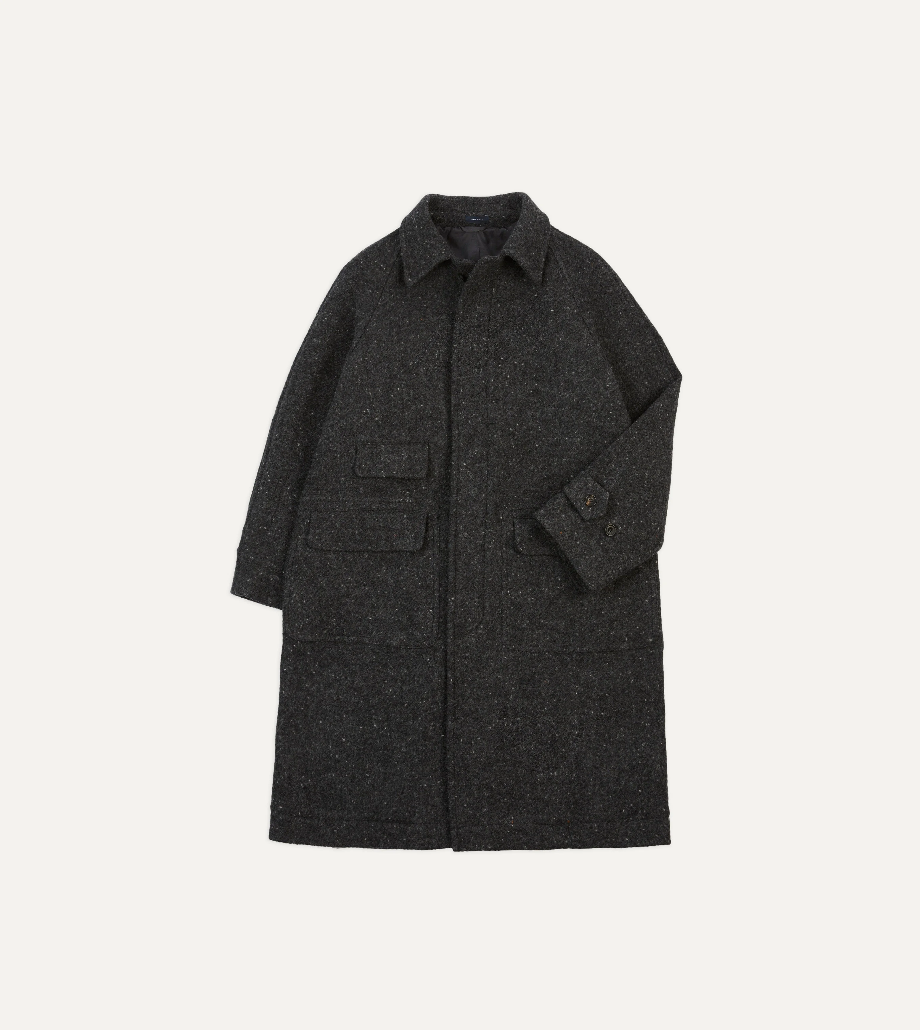 Grey Flecked Wool Raglan Coat - 1