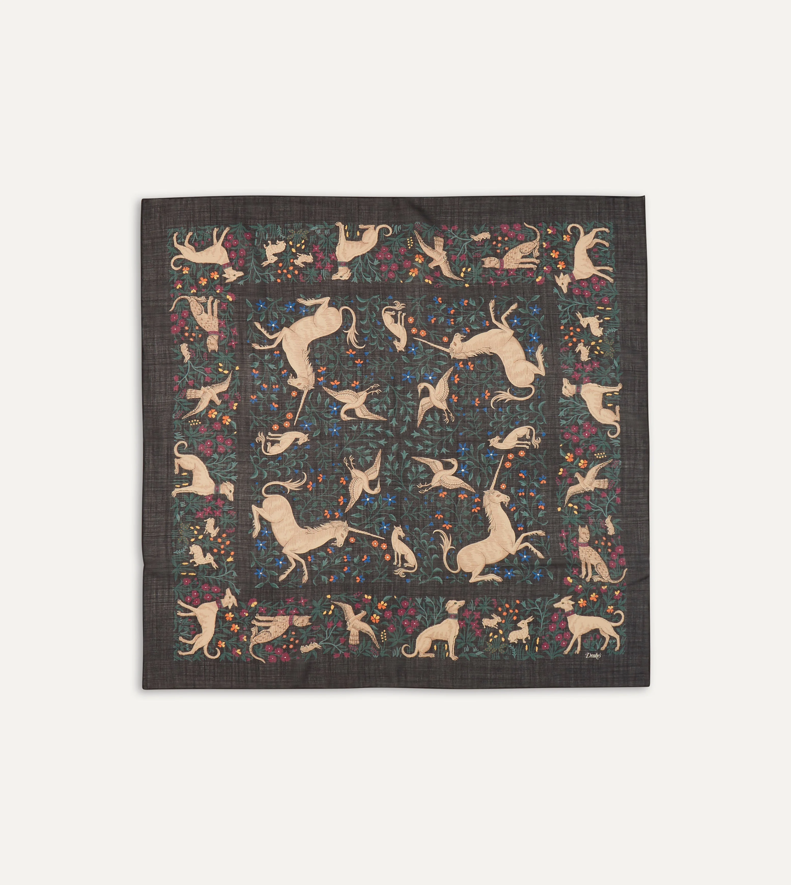 Black Unicorn Print Wool-Silk Square Scarf - 1