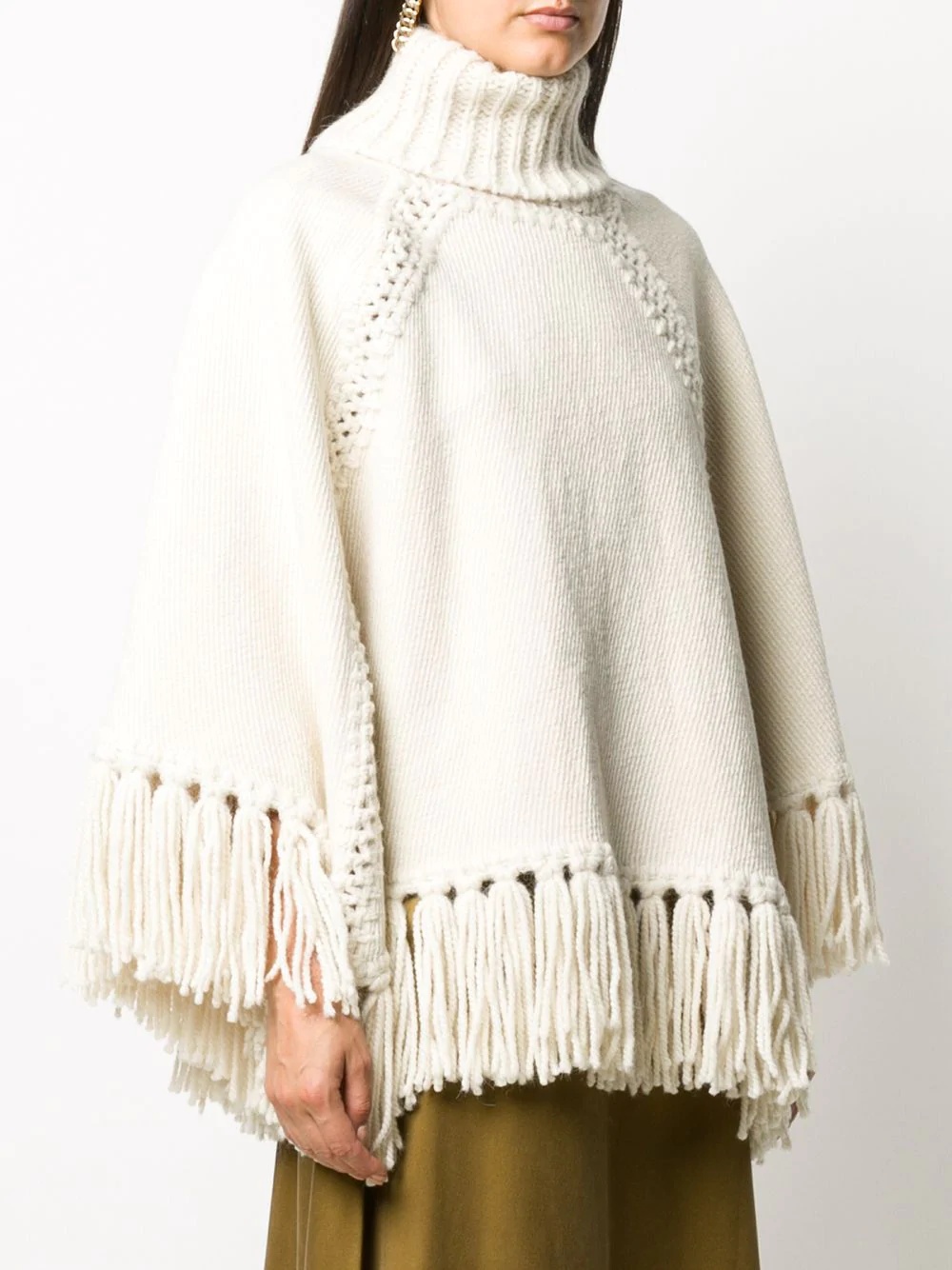 fringed knit poncho top - 3