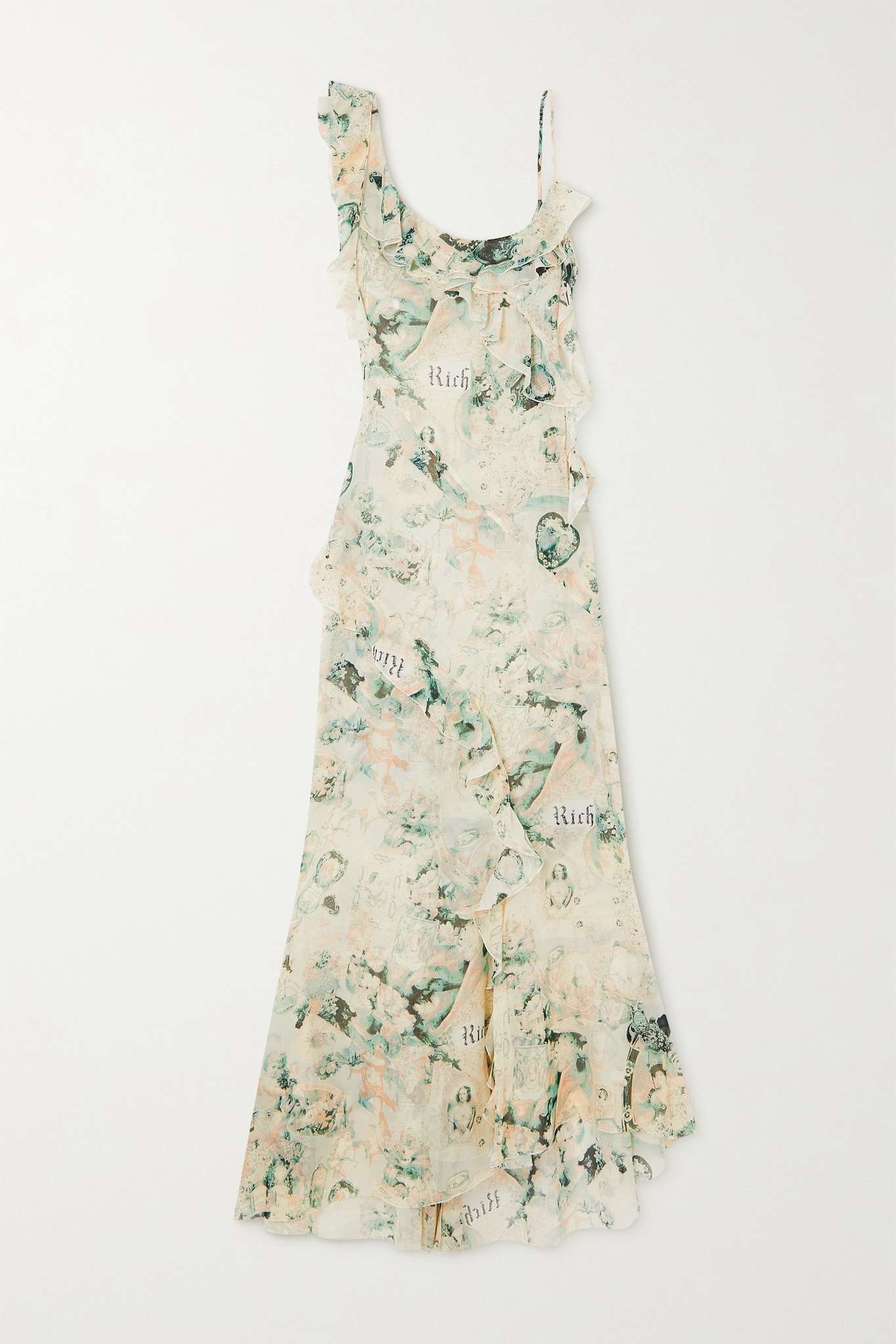 Asymmetric ruffled printed silk-georgette maxi dress - 1
