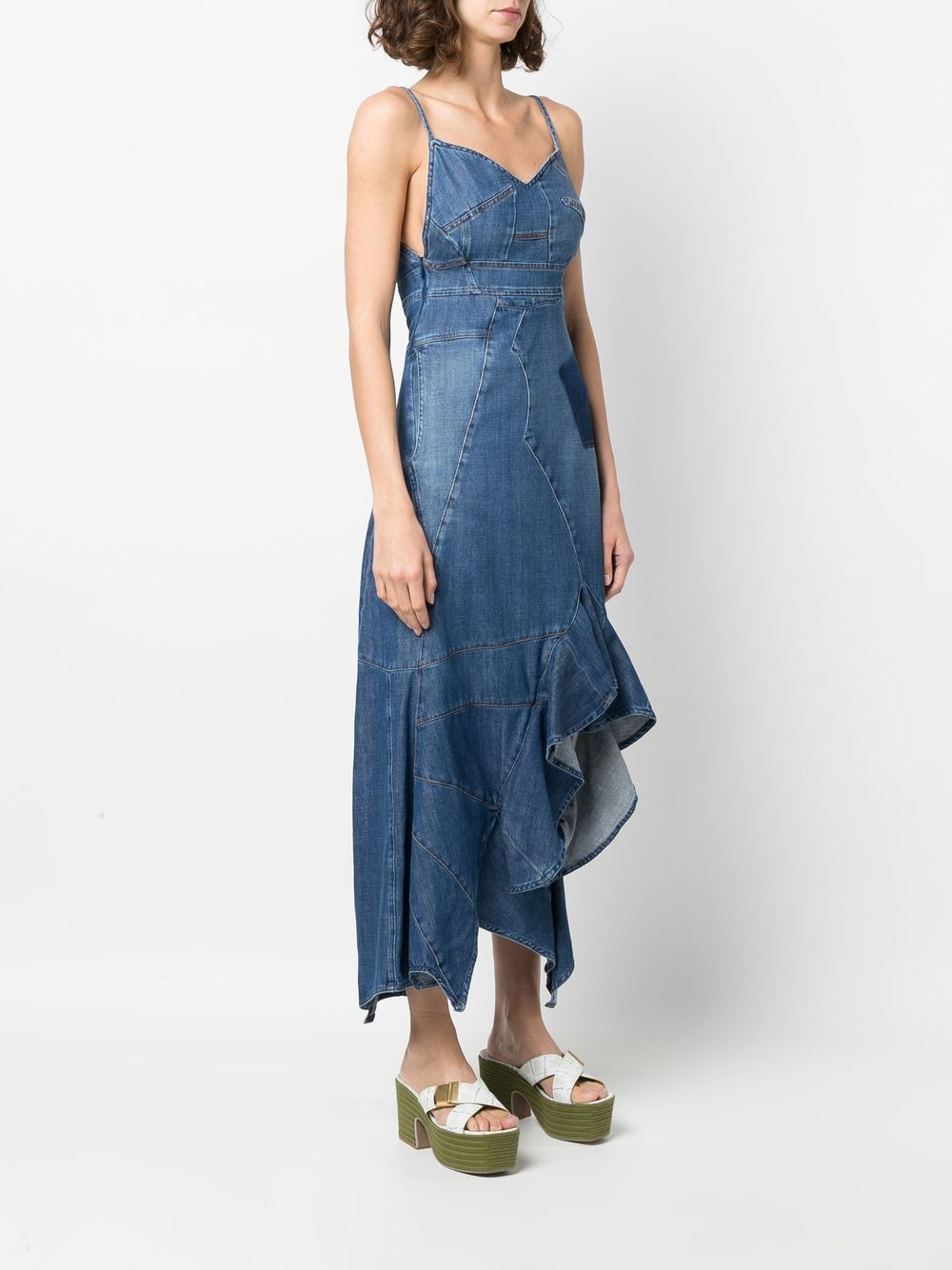 asymmetric denim ruffle dress - 3