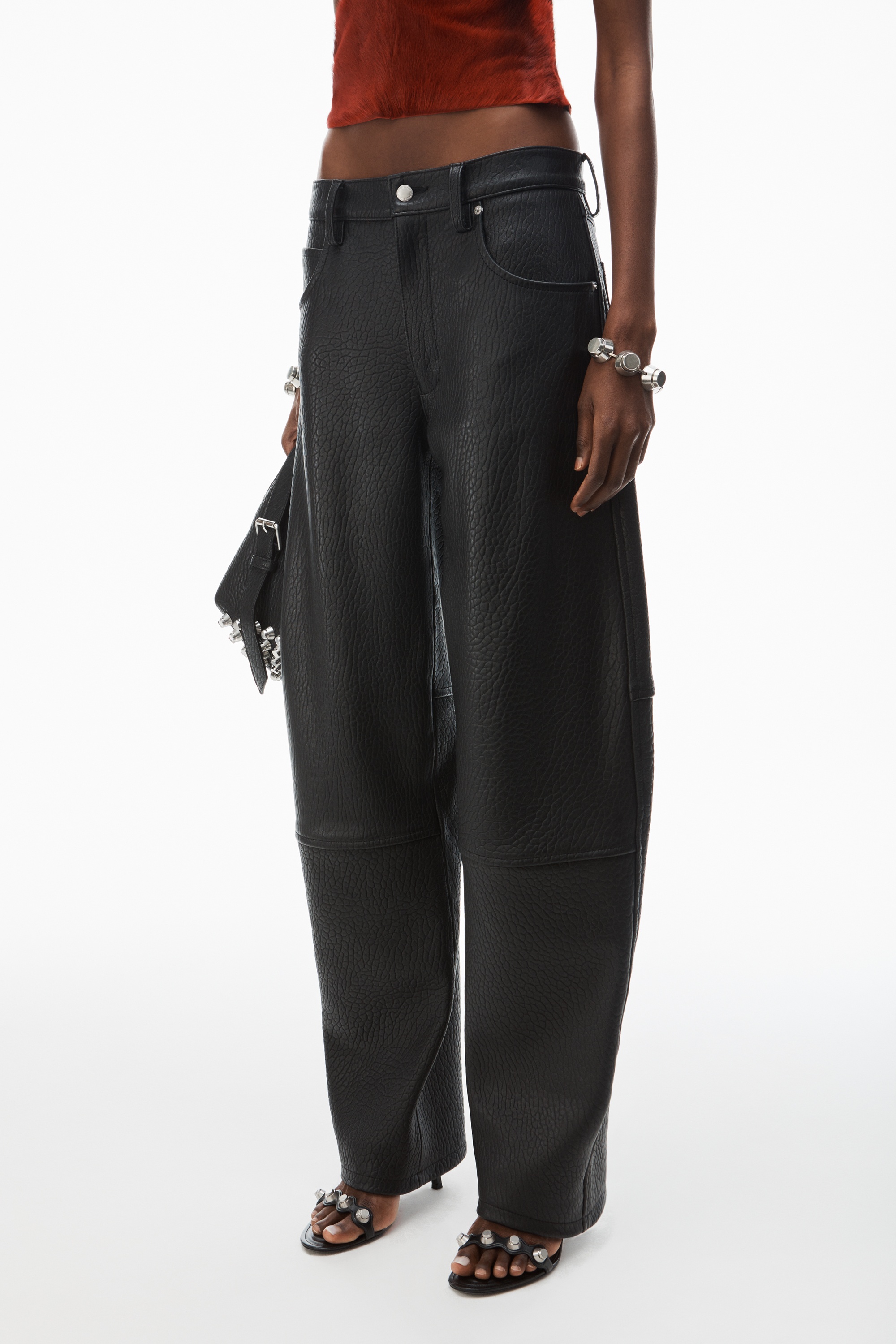 low-rise five-pocket pant in lambskin leather - 3