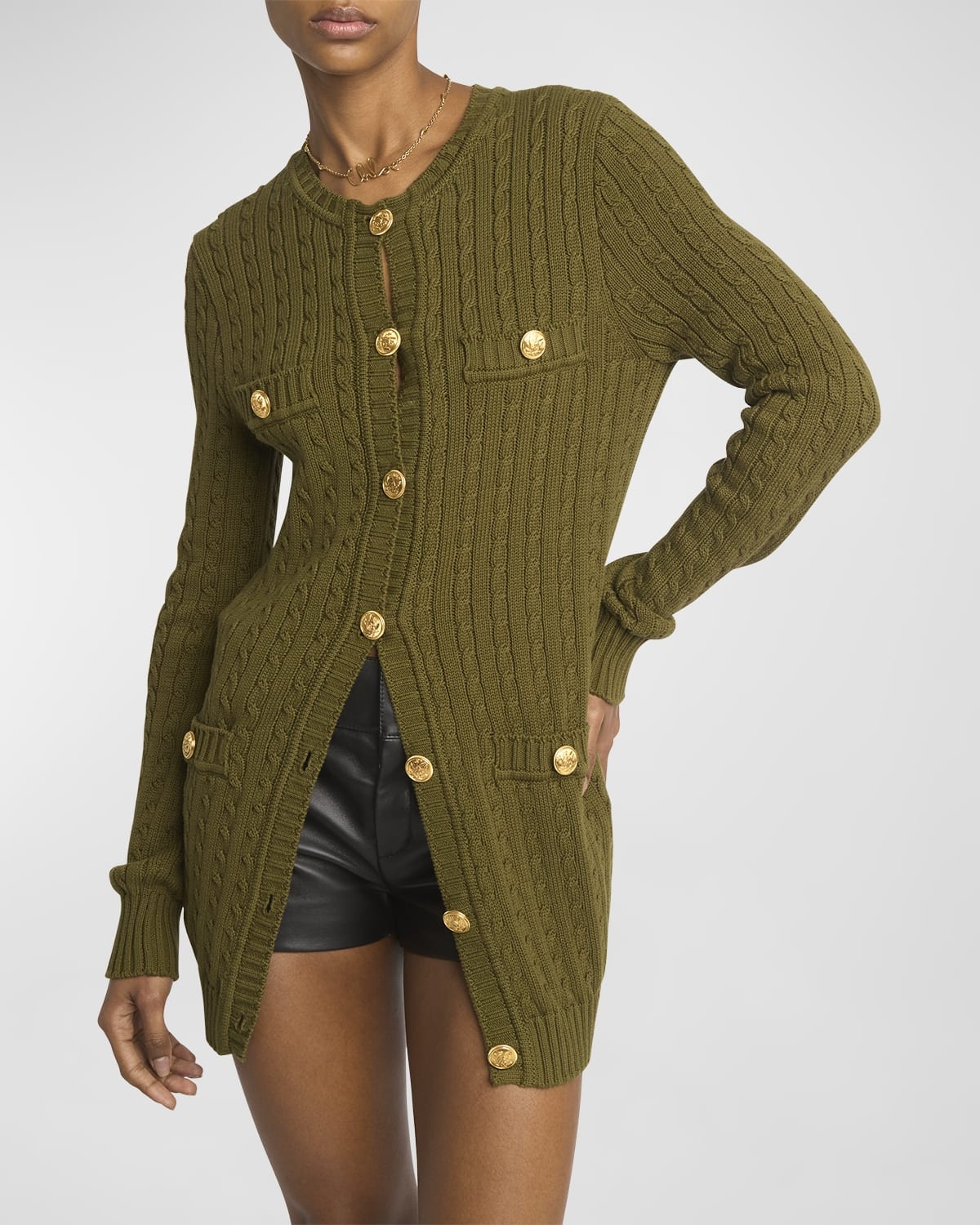 Cable-Knit Cardigan with Gold-Tone Buttons - 8