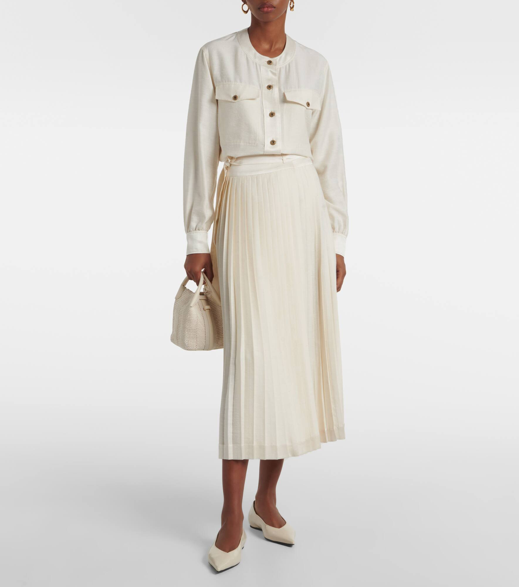 Janel pleated silk midi skirt - 2