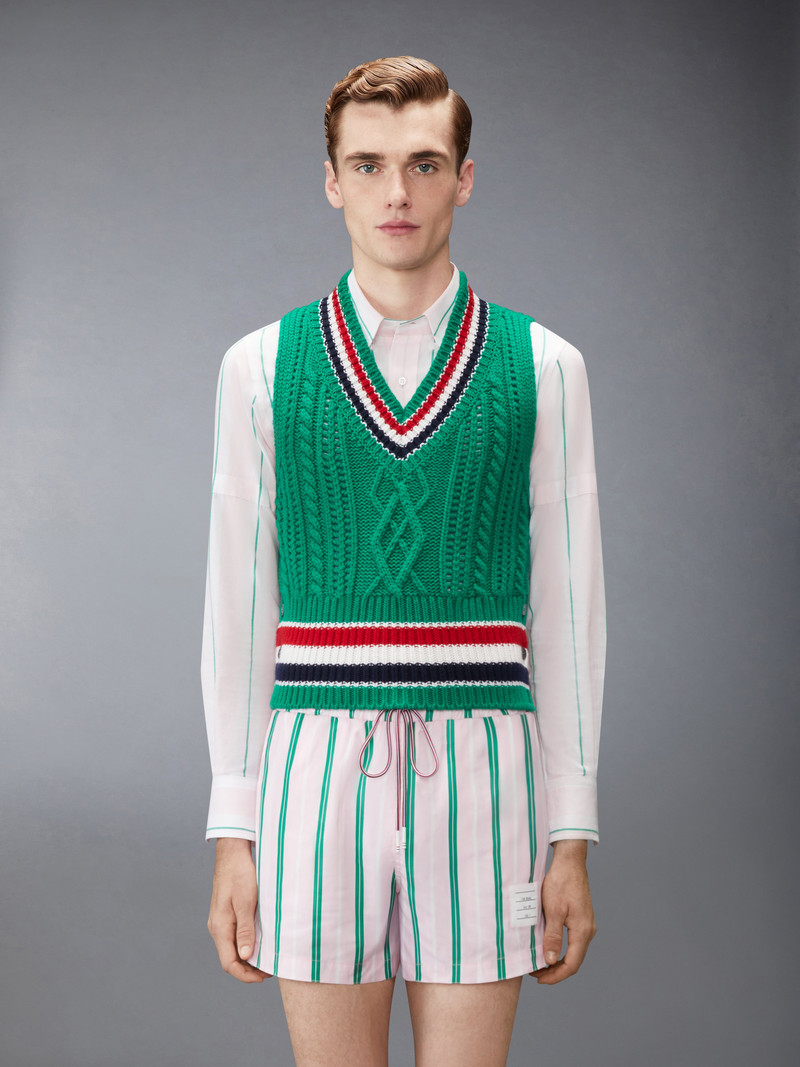 Thom Browne CHUNKY CASHMERE RWB STRIPE VEST outlook