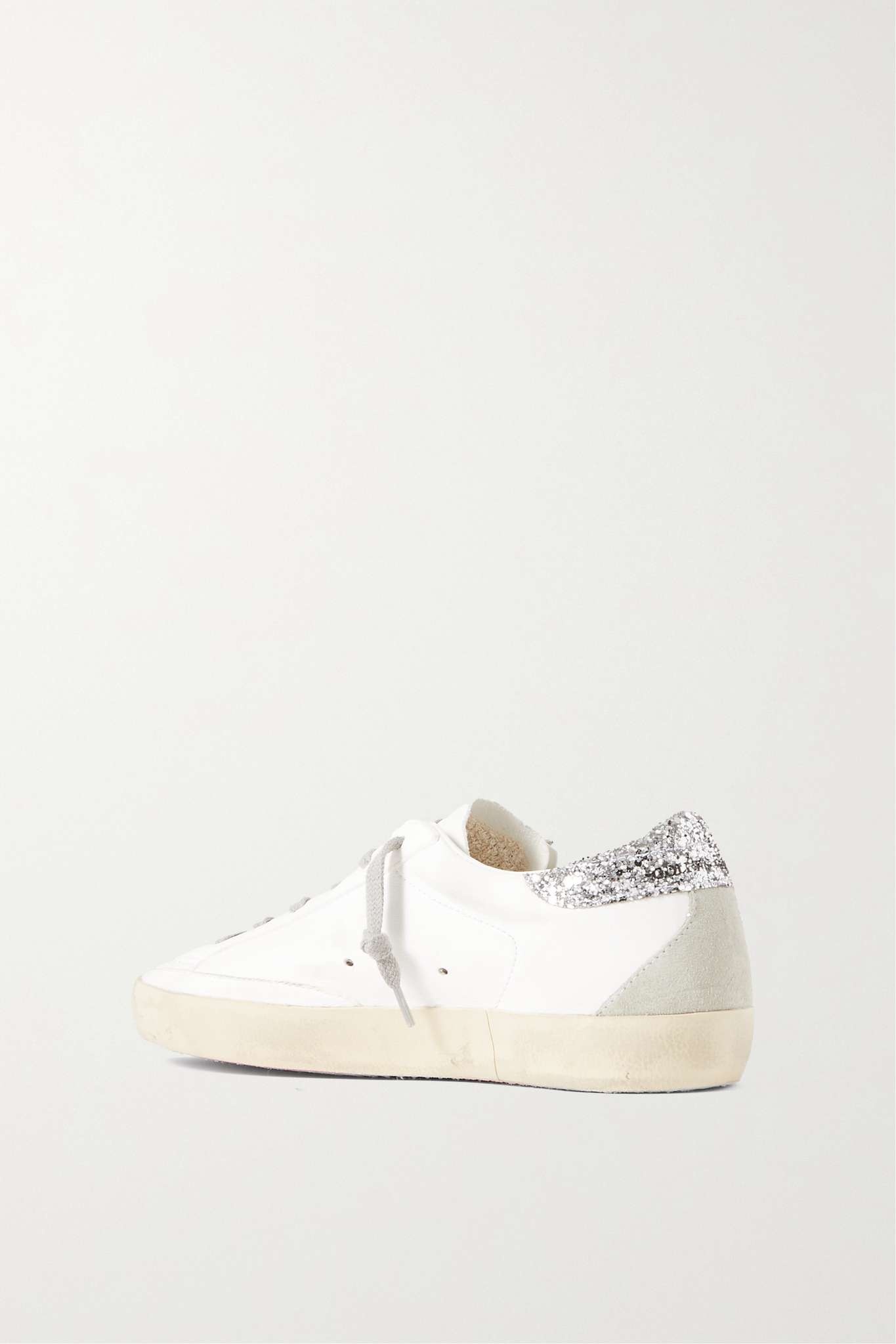 Superstar distressed denim-trimmed glittered leather sneakers - 3