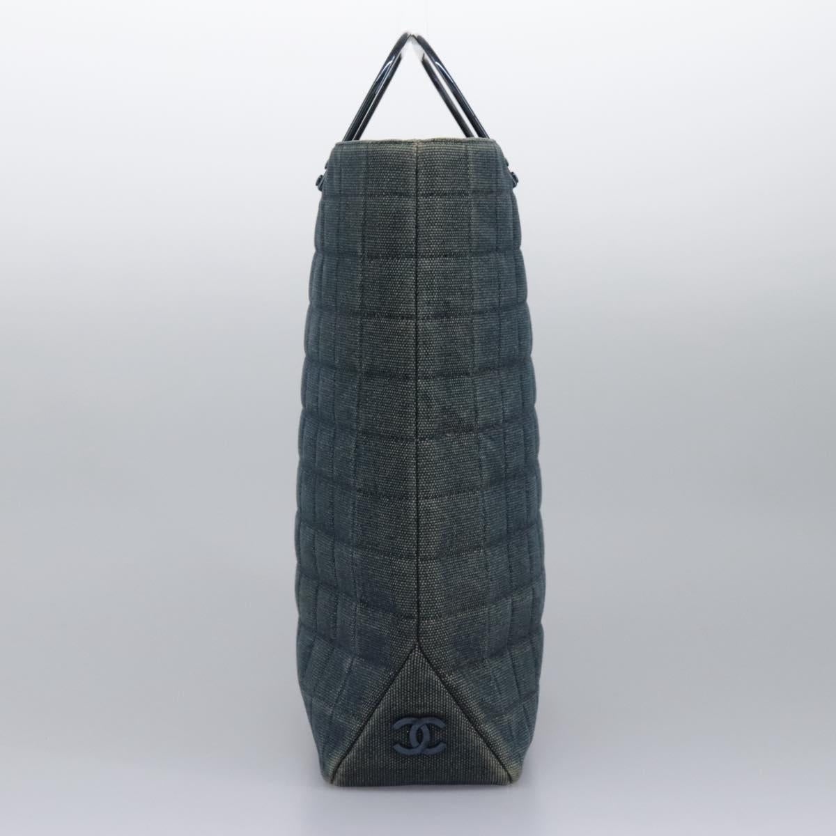 CHANEL Choco Bar Hand Bag Denim Blue CC - 4