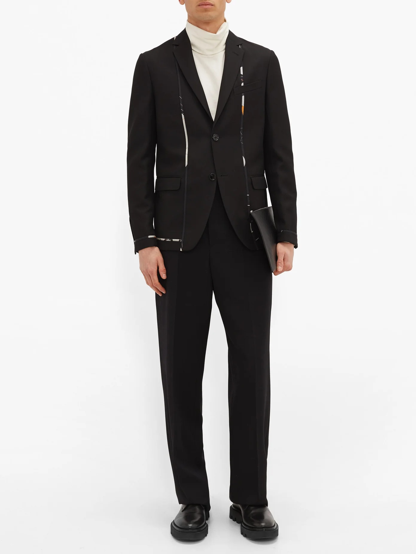 Single-breasted contrast-trim wool-twill jacket - 2