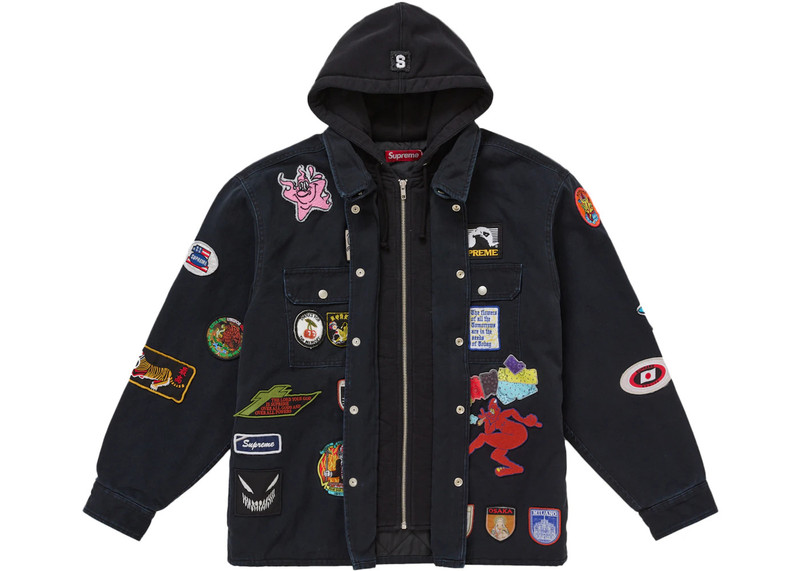 Supreme Supreme Patches Hooded Zip Up Shirt Black outlook
