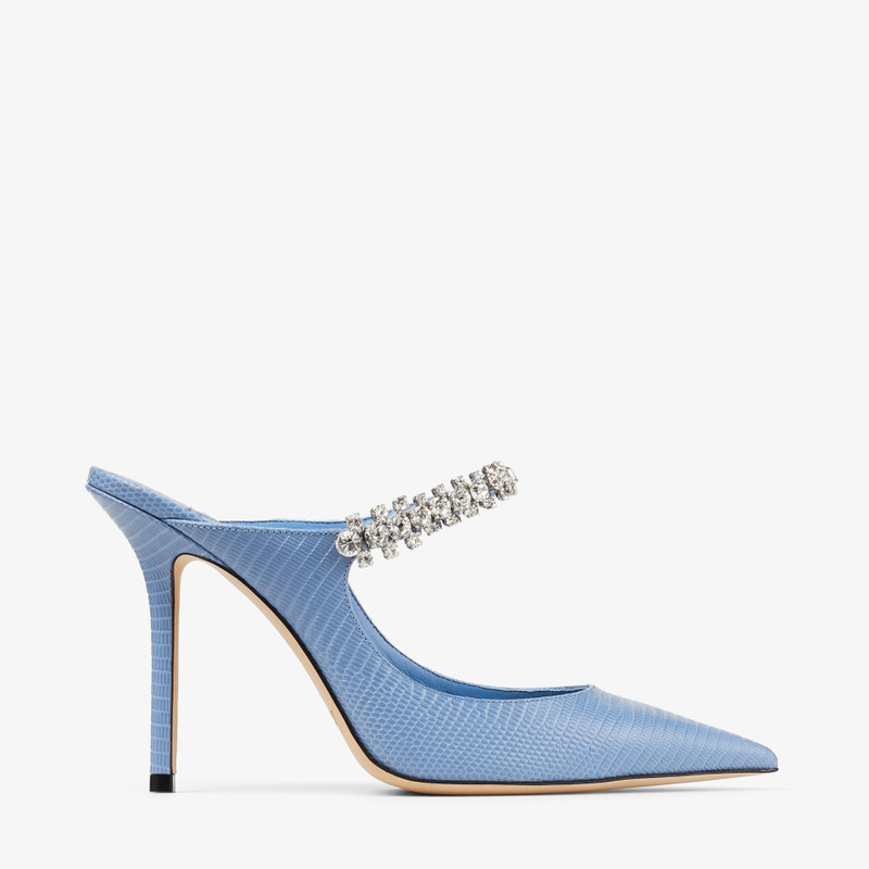 Bing 100 Denim Lizard Print Mules 1
