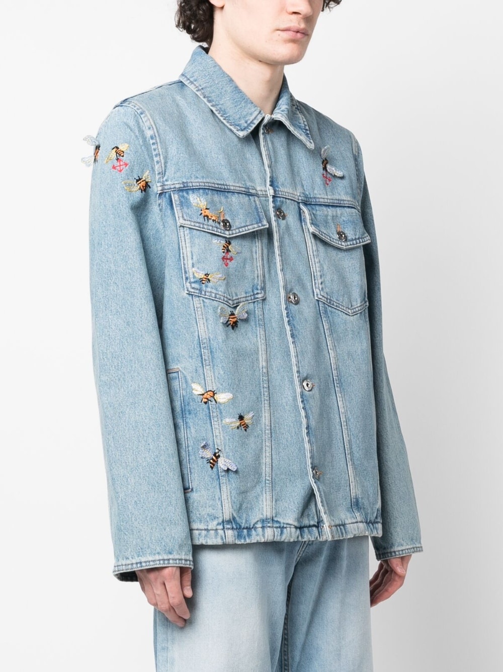 bee-embroidered denim jacket - 3