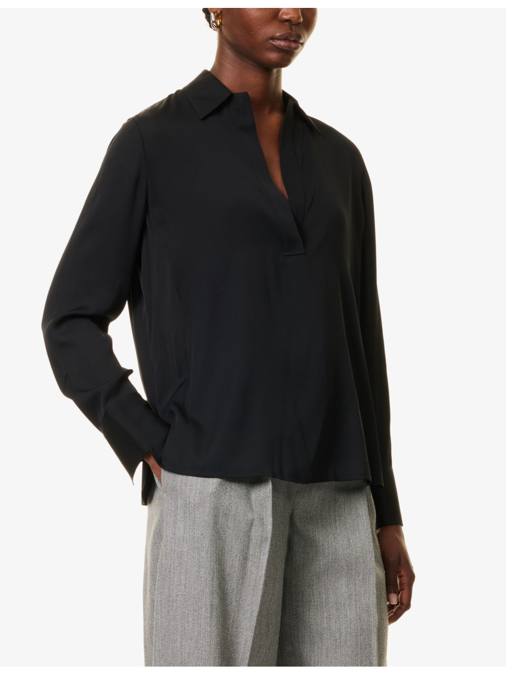 Collar V-neck silk-blend shirt - 3