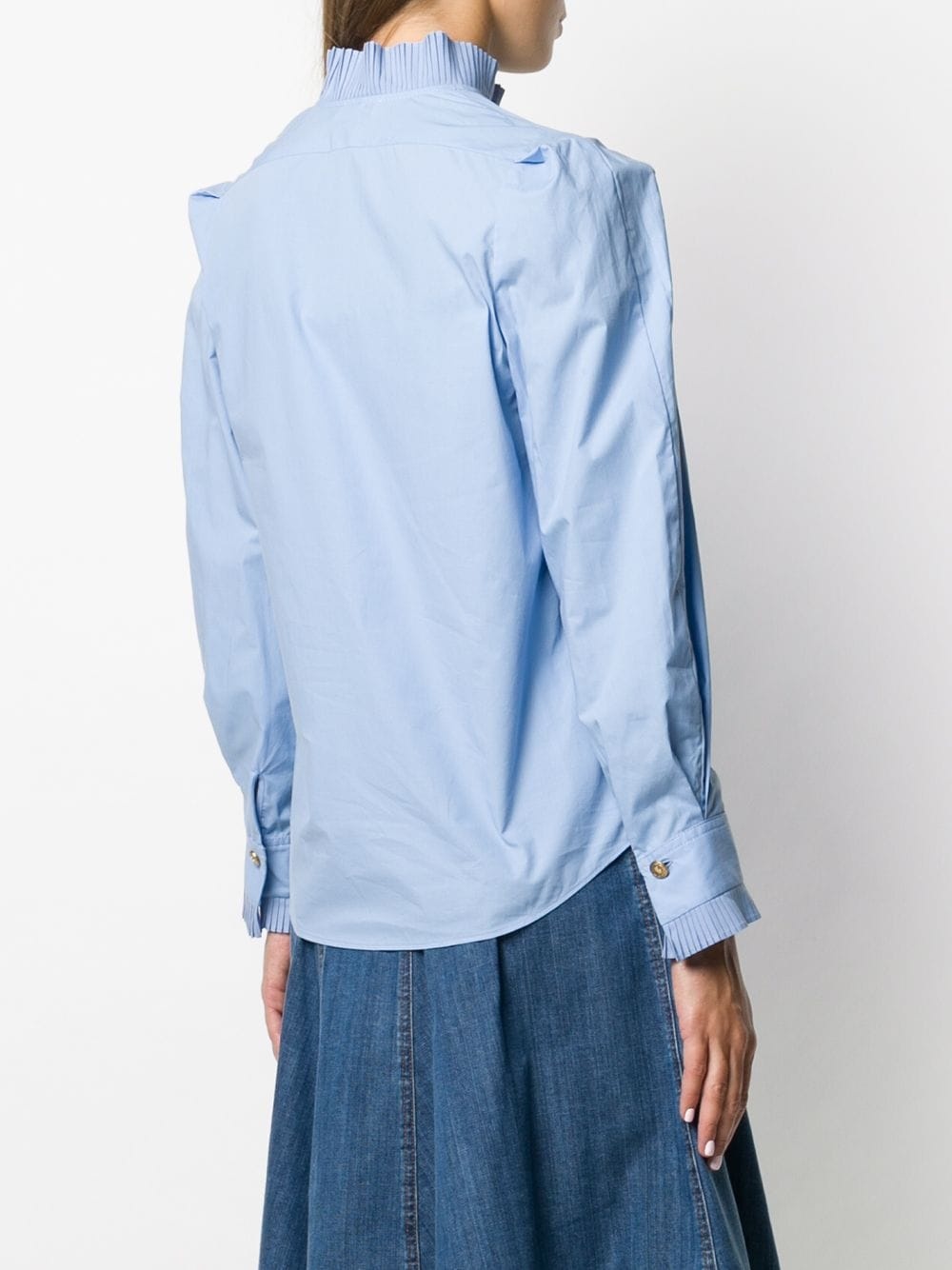 pleated-trim cotton blouse - 4