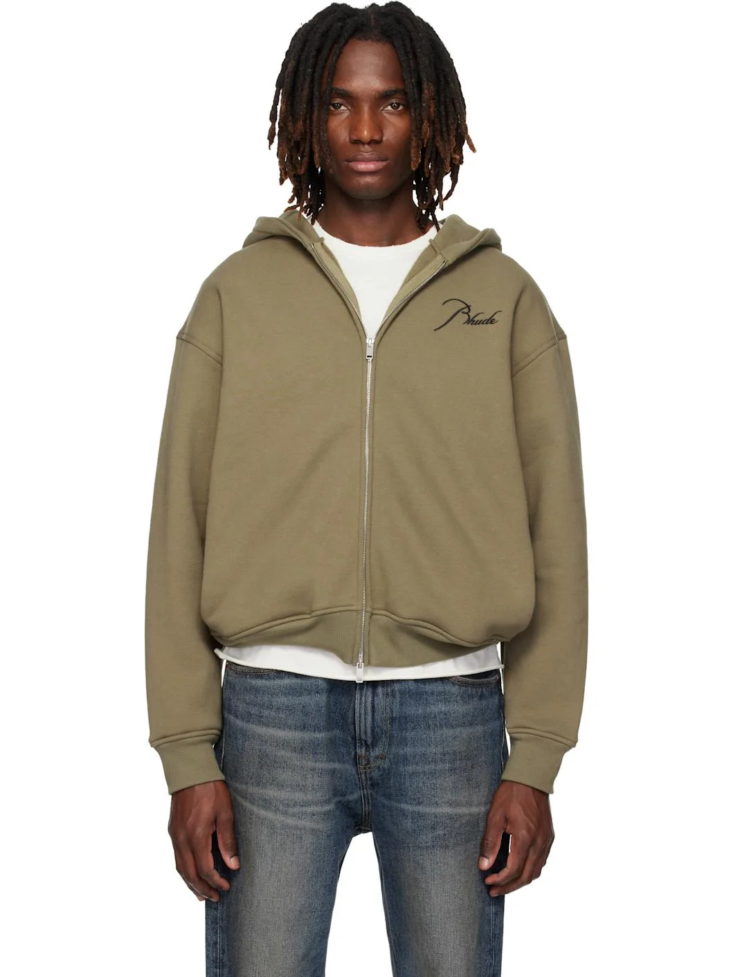Khaki Classique Zip Up Hoodie - 1