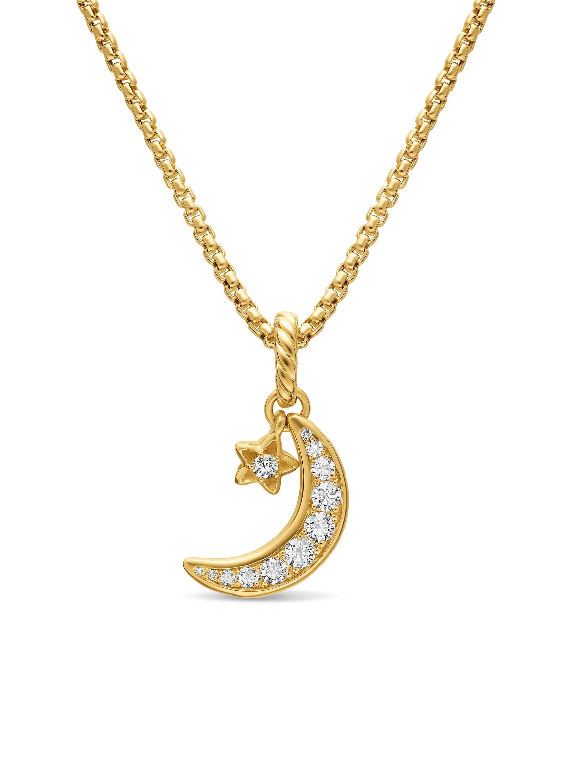 Women's Crescent Amulet in 18K Yellow Gold with Diamonds, 16.5MM - Diamond - 1