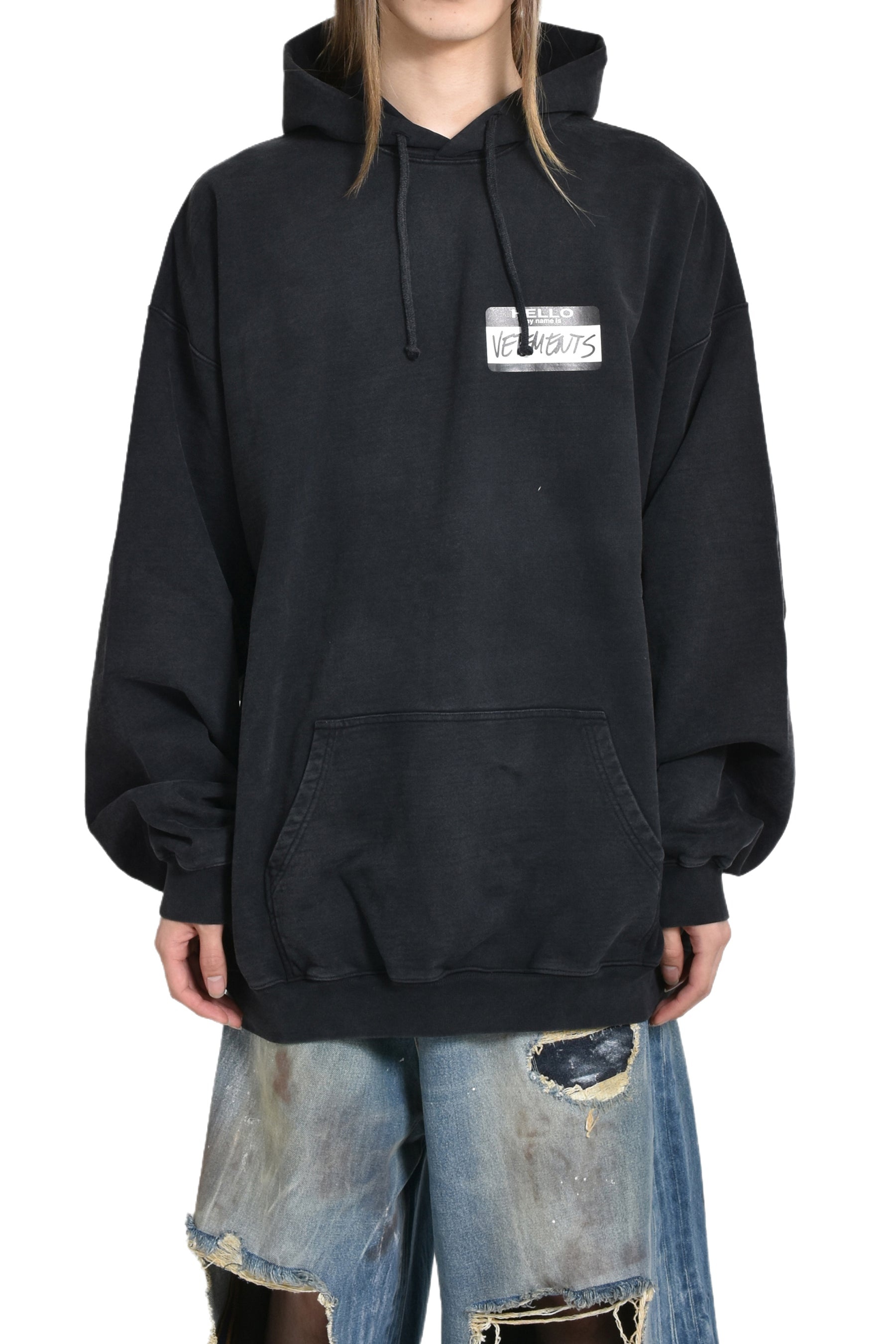 VETEMENTS HELLO MY NAME IS VETEMENTS HOODIE / BLK