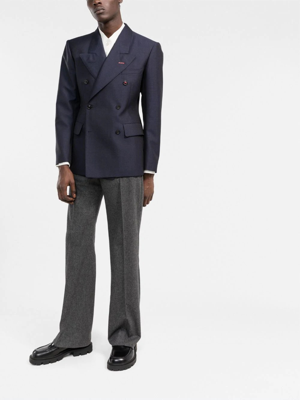 double-breasted navy blazer - 2